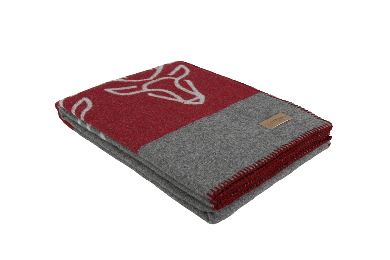 Eskimo Wollplaid Zernez Alpenchic Hirschkopf 140 x 180 cm Rot/Grau