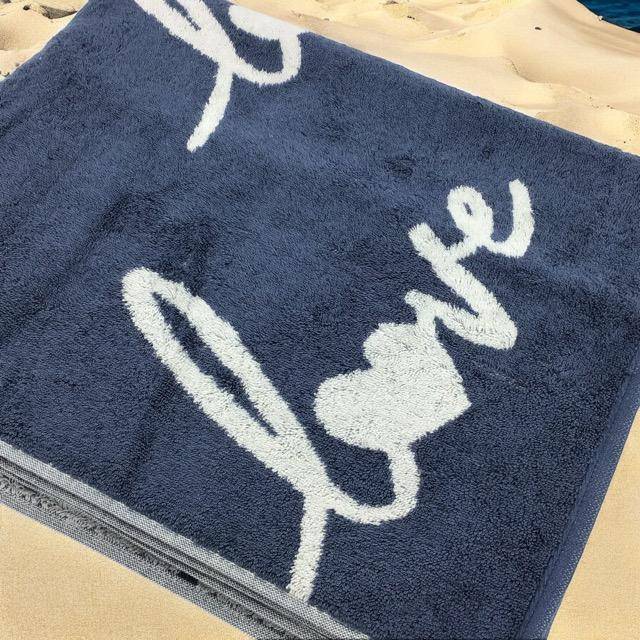 Cawö Frottiertuchserie Campus Love Love Love 835 nachtblau Strandtuch 70 x 180 cm