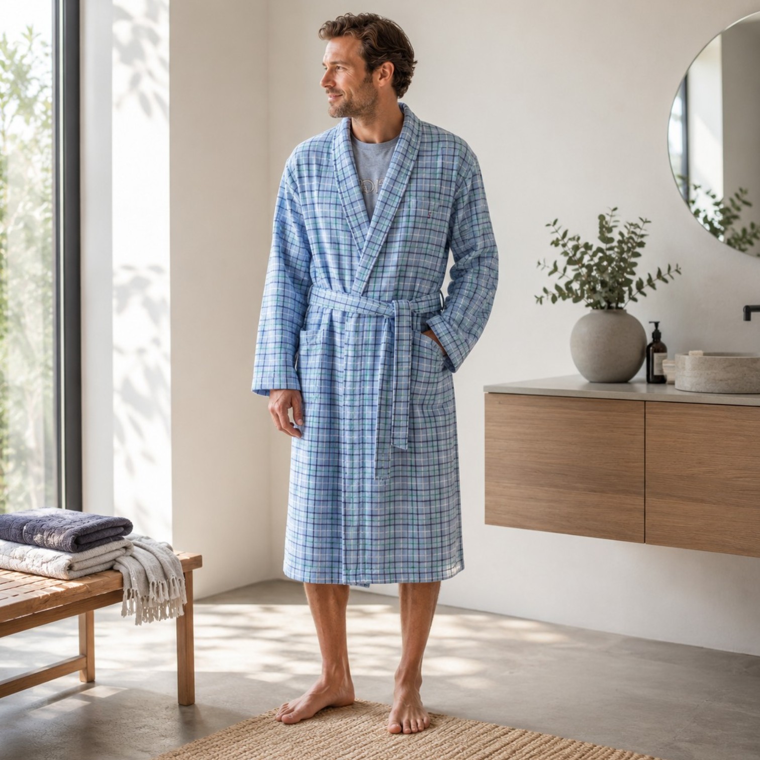 Tommy Hilfiger Bademantel Herren ADRIAN Sky Größe L