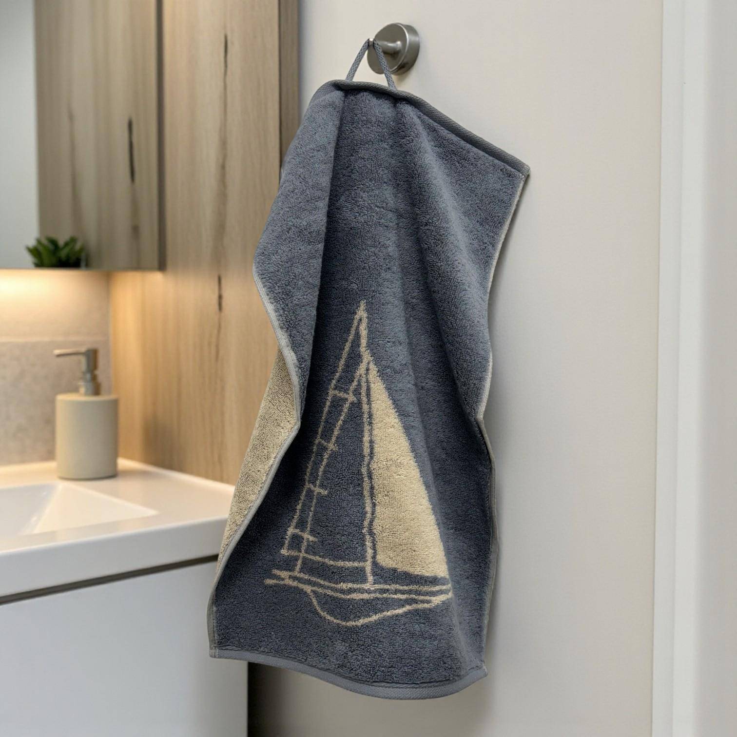 Cawö Frottiertuchserie Postcard Towels Edition 100 Sailing boat Gästetuch in Blau 30 x 50 cm