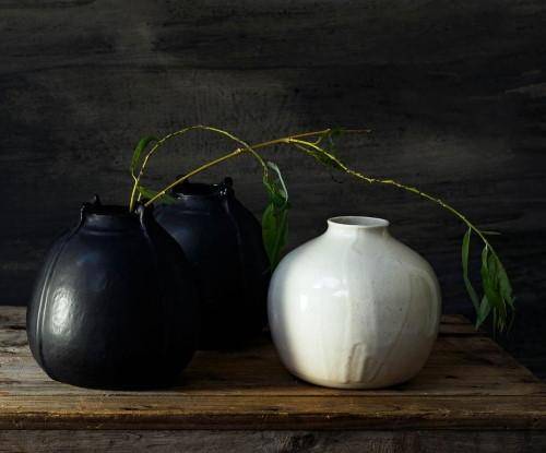 Jars Keramik Vase Graine Wabi Noir Mat 17 cm hoch