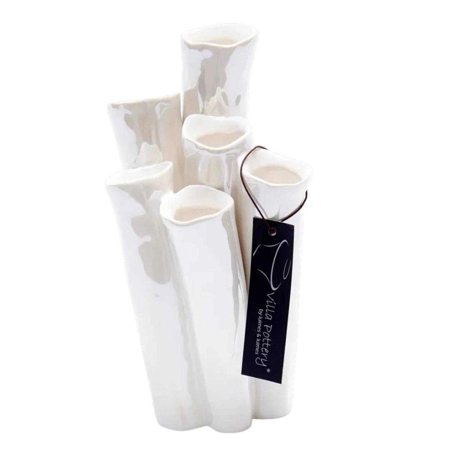 Luimes Vase in Weiß mit glatter Oberfläche, organischem Design, ca. 20 cm