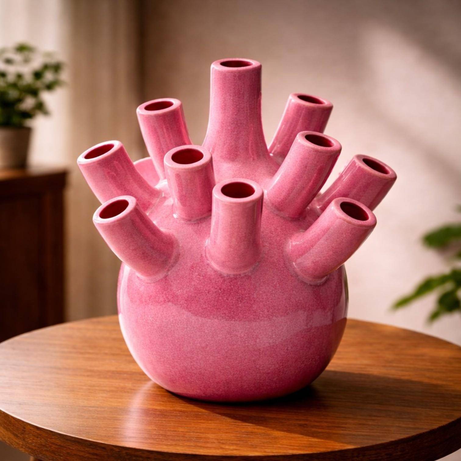 Luimes Vase in Himbeere mit glatter Oberfläche, organischem Design, ca. 22 cm      