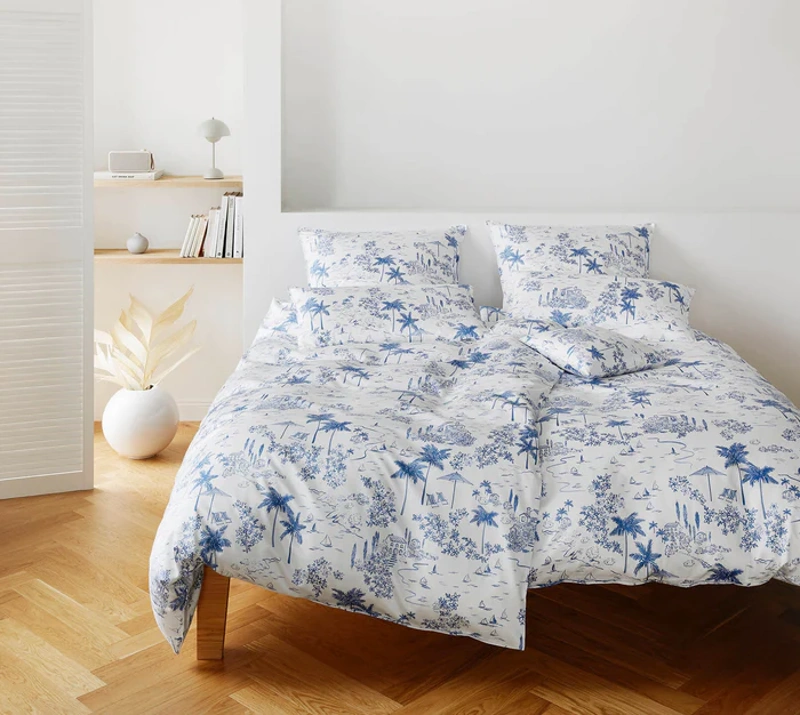 Elegante Comfort Satin Bettwäsche Positano Ozean Blau 155 x 220 cm
