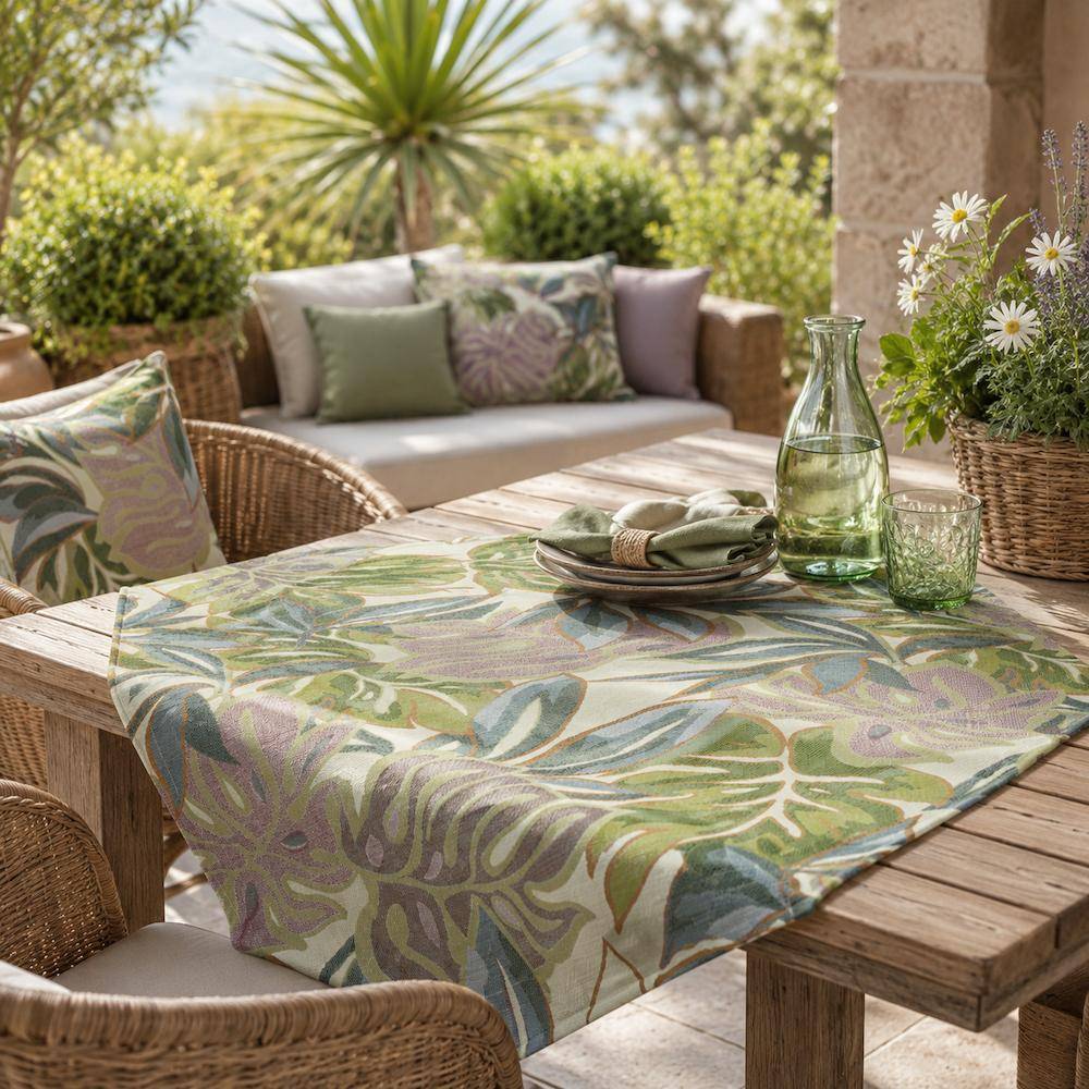Sander table and home Mitteldecke Selva 85 x 85 cm mit floralem Jacquardgewebe und Monstera-Blättern in Pastellfarben