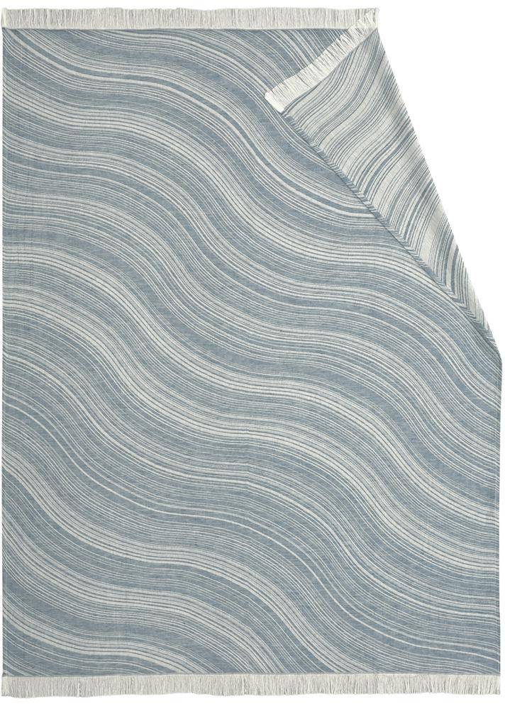 Biederlack Leinen Plaid Drift 130 x 180 cm blau