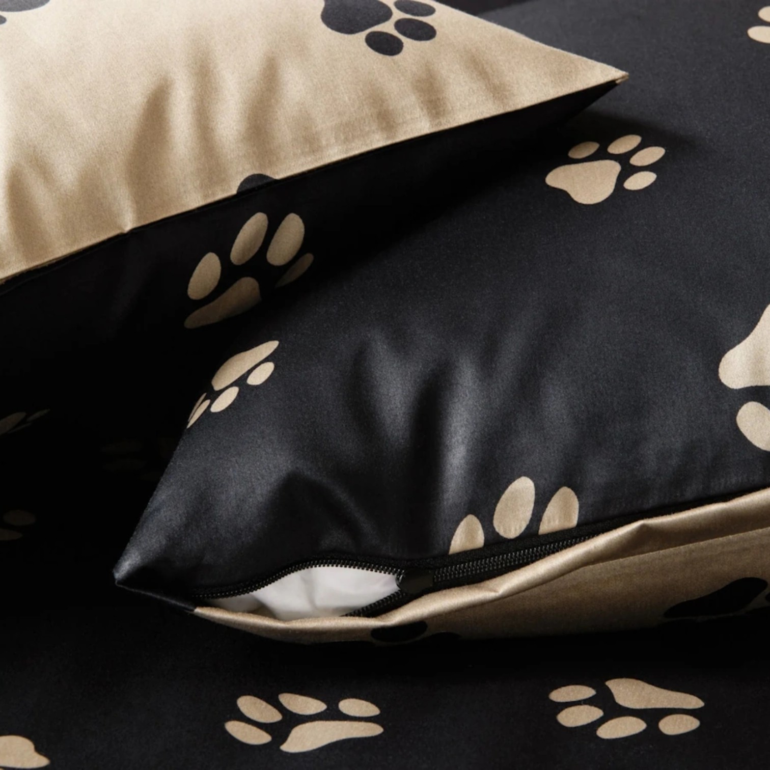 Elegante Comfort Satin Bettwäsche Paws Schwarz/Beige 135 x 200 cm