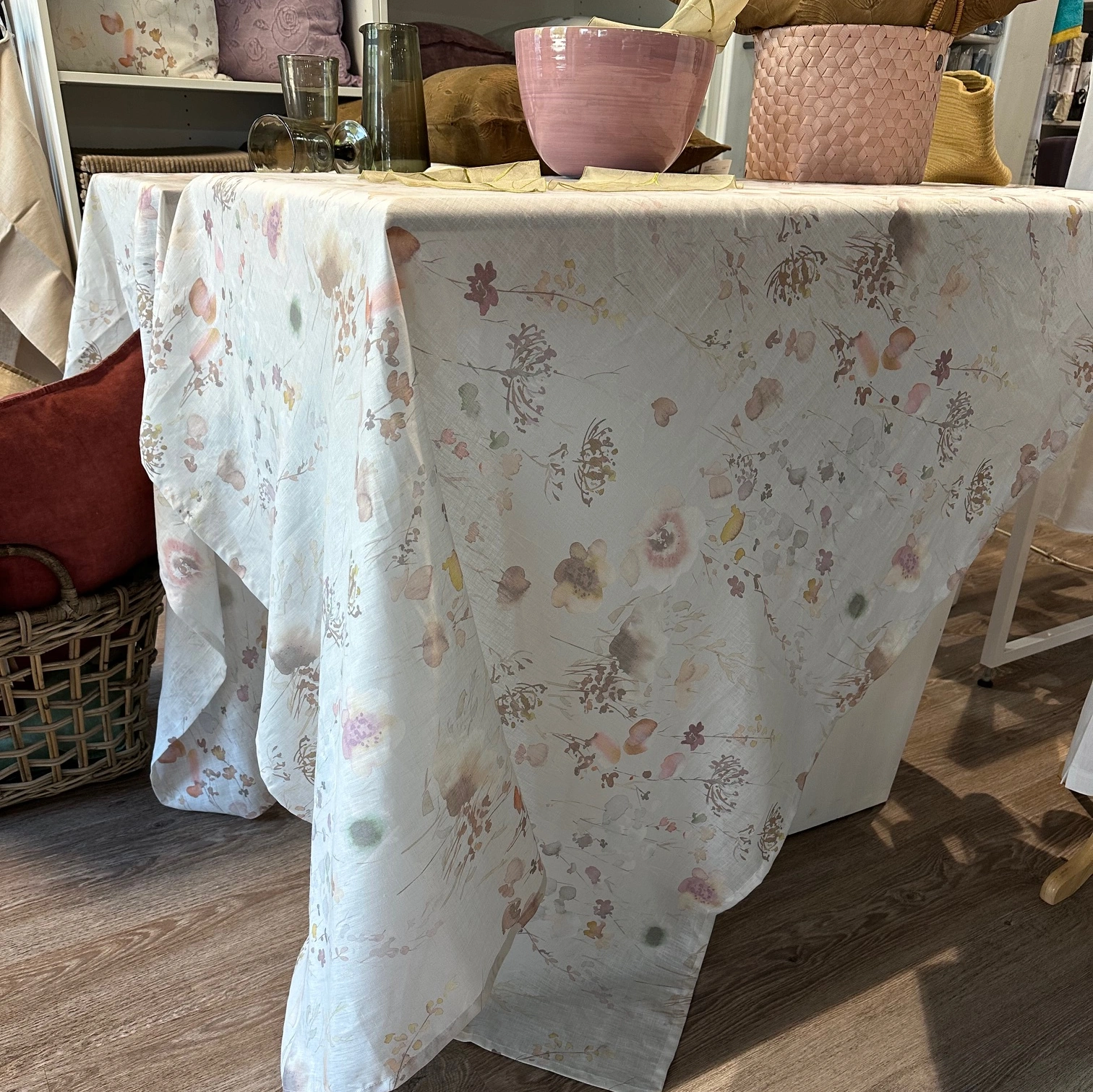 Pichler Leinen Tischdecke Ophelia in Kiesel 100 x 100 cm