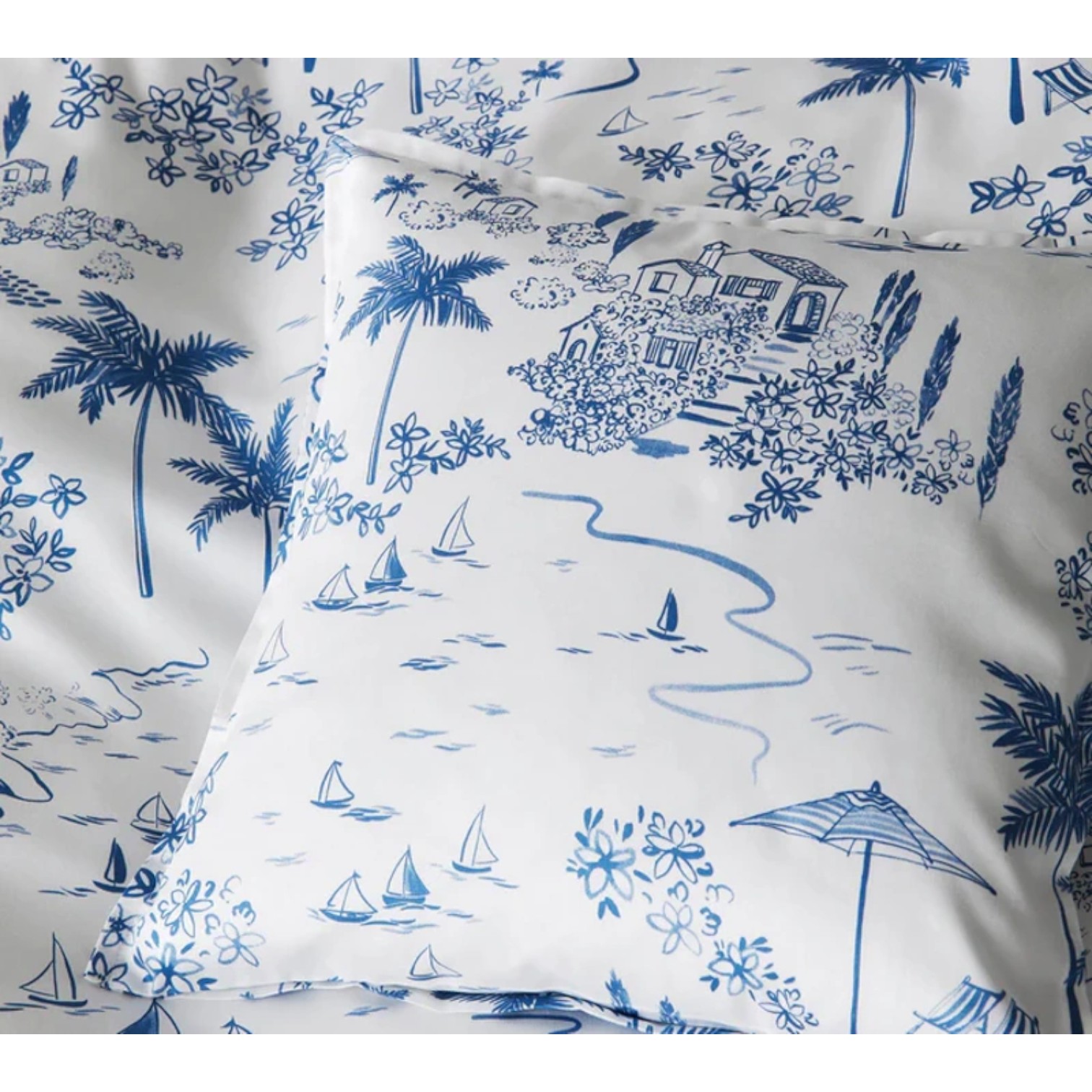Elegante Comfort Satin Bettwäsche Positano Ozean Blau 135 x 200 cm