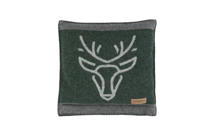 Eskimo Dekokissen Zernez Alpenchic Hirschkopf 45 x 45 cm Grün/Grau