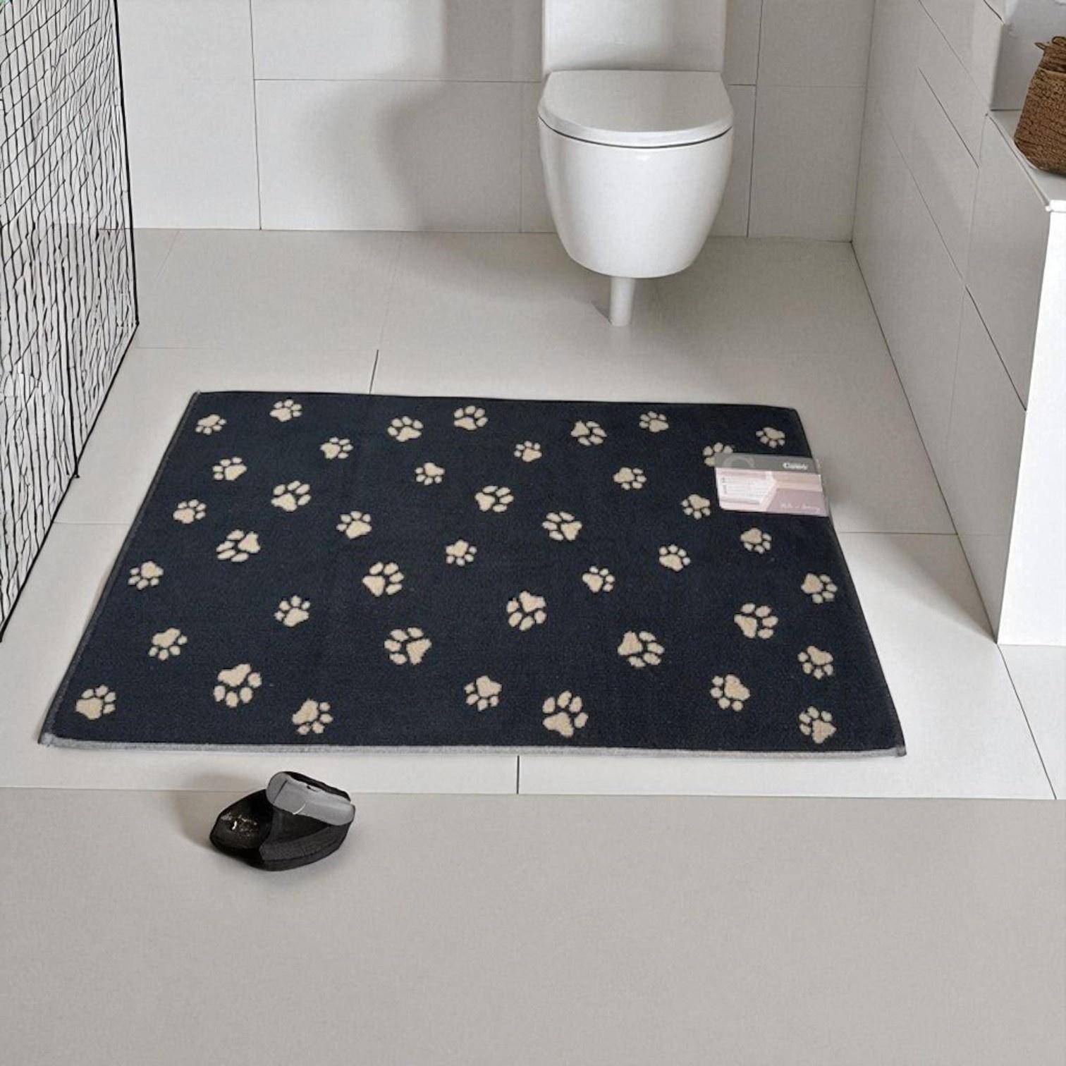 Cawö Frottier-Dusch/Badematte WE LOVE DOGS Pfötchen 6247 Schwarz/Natur 50 x 80 cm
