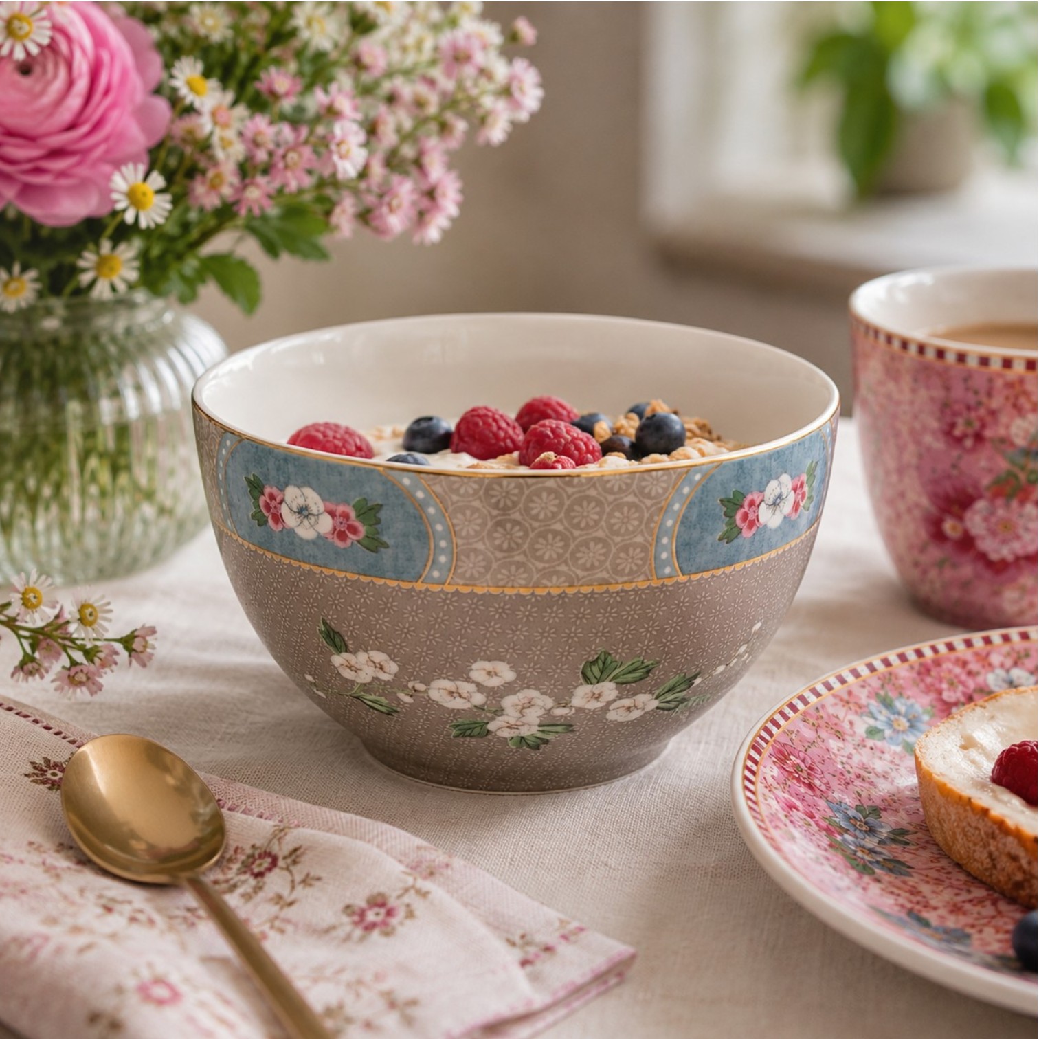 PiP Studio Bowl Blushing Birds Khaki 18 cm