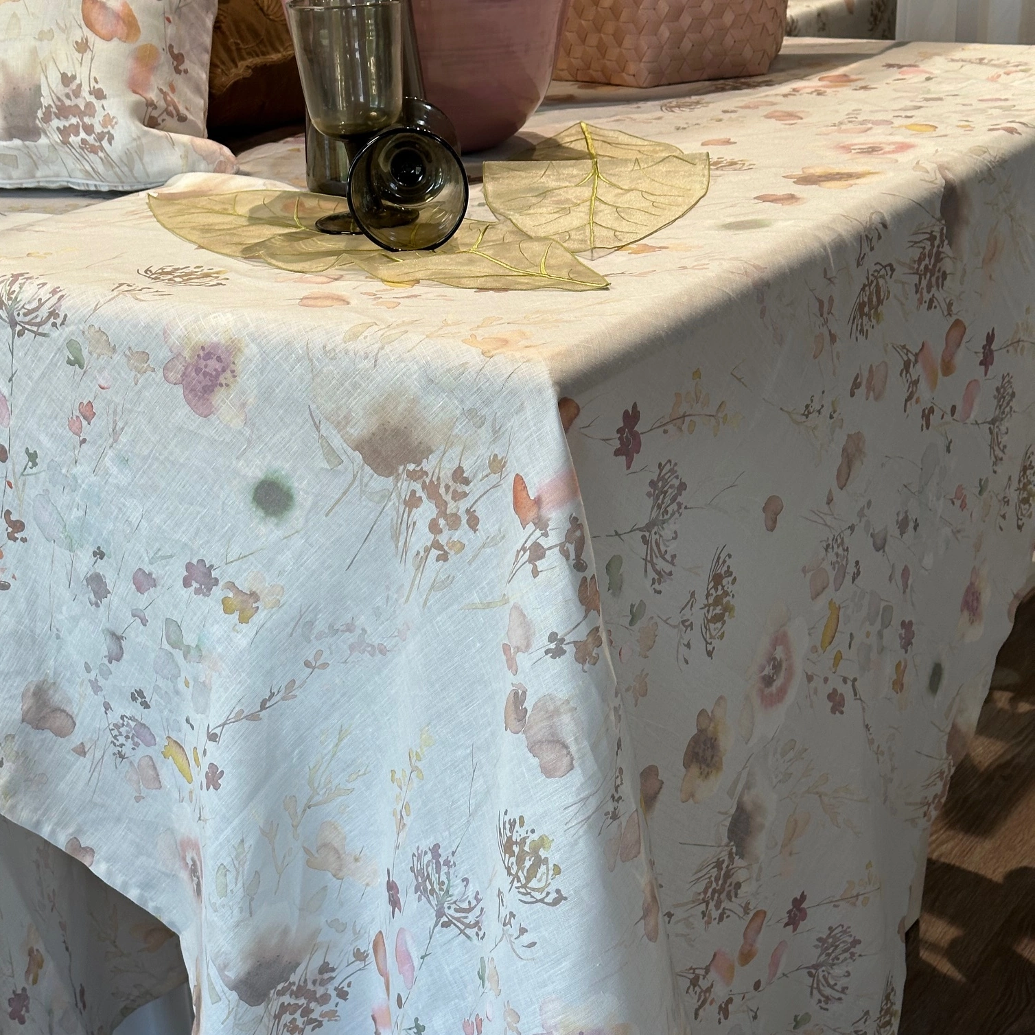 Pichler Leinen Tischdecke Ophelia in Kiesel 100 x 100 cm