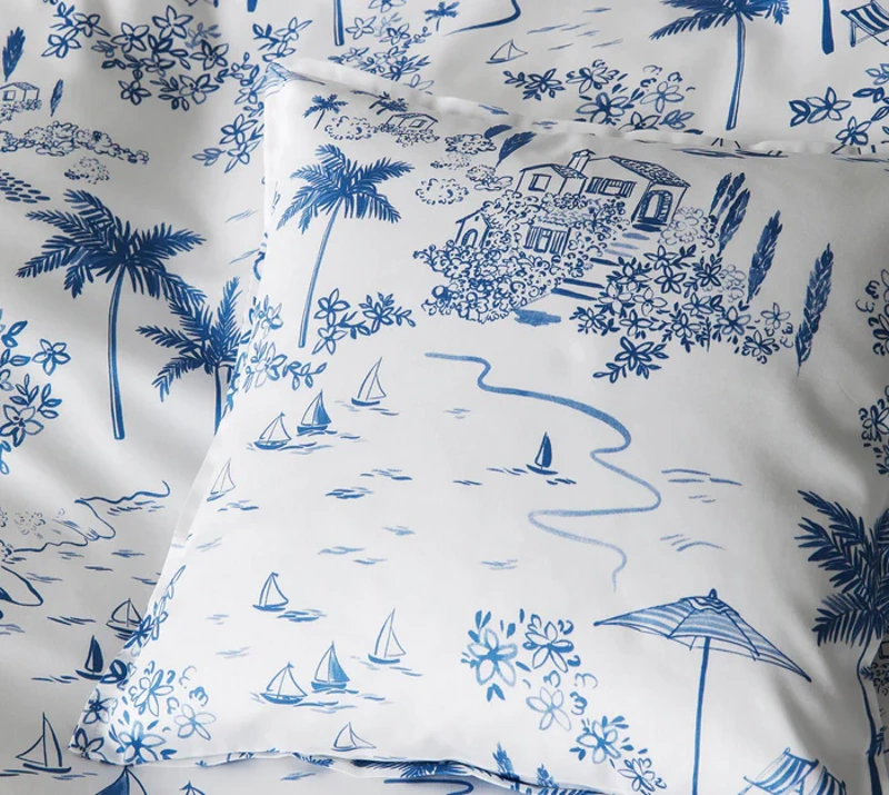 Elegante Comfort Satin Bettwäsche Positano Ozean Blau 155 x 220 cm