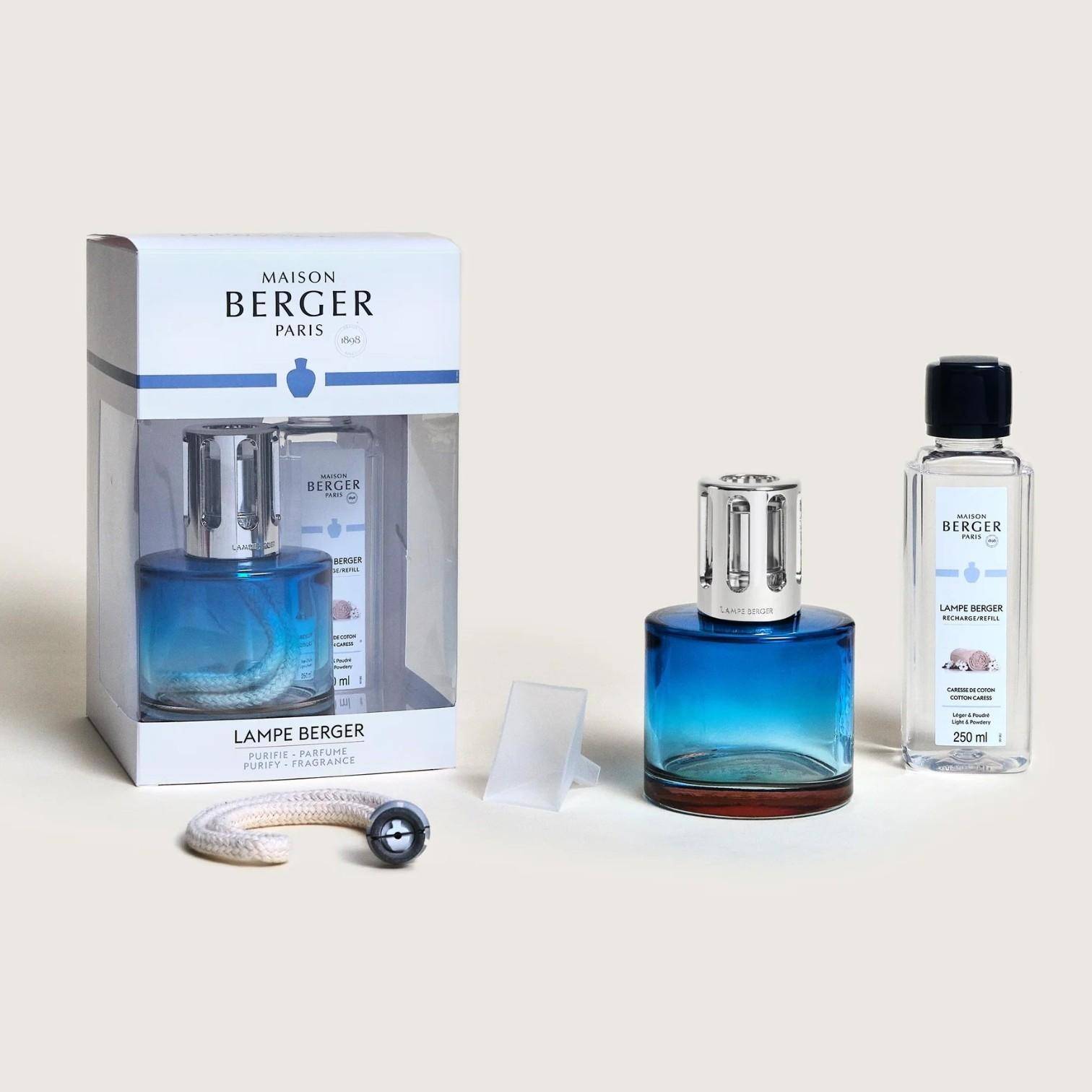 Lampe Berger Pure Blau Nude Set mit Duft Zarte Baumwollblüte und Zubehör