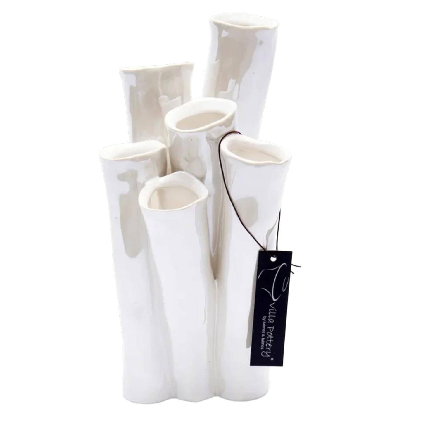 Luimes Vase in Weiß mit glatter Oberfläche, organischem Design, ca. 25,5 cm