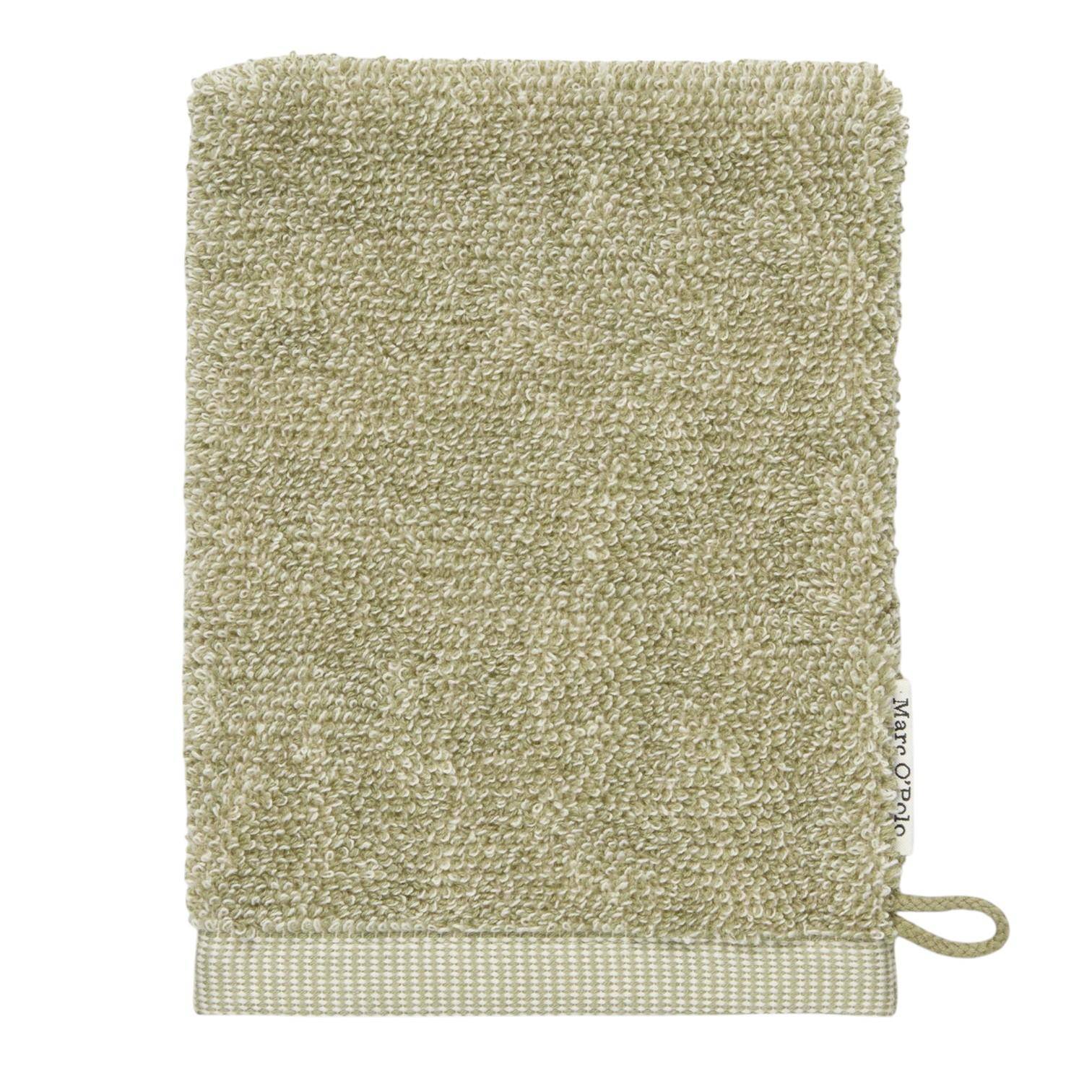 MARC O'POLO Timeless Melange Waschhandschuh in Moss Green, 16 x 22 cm, weiche Baumwolle