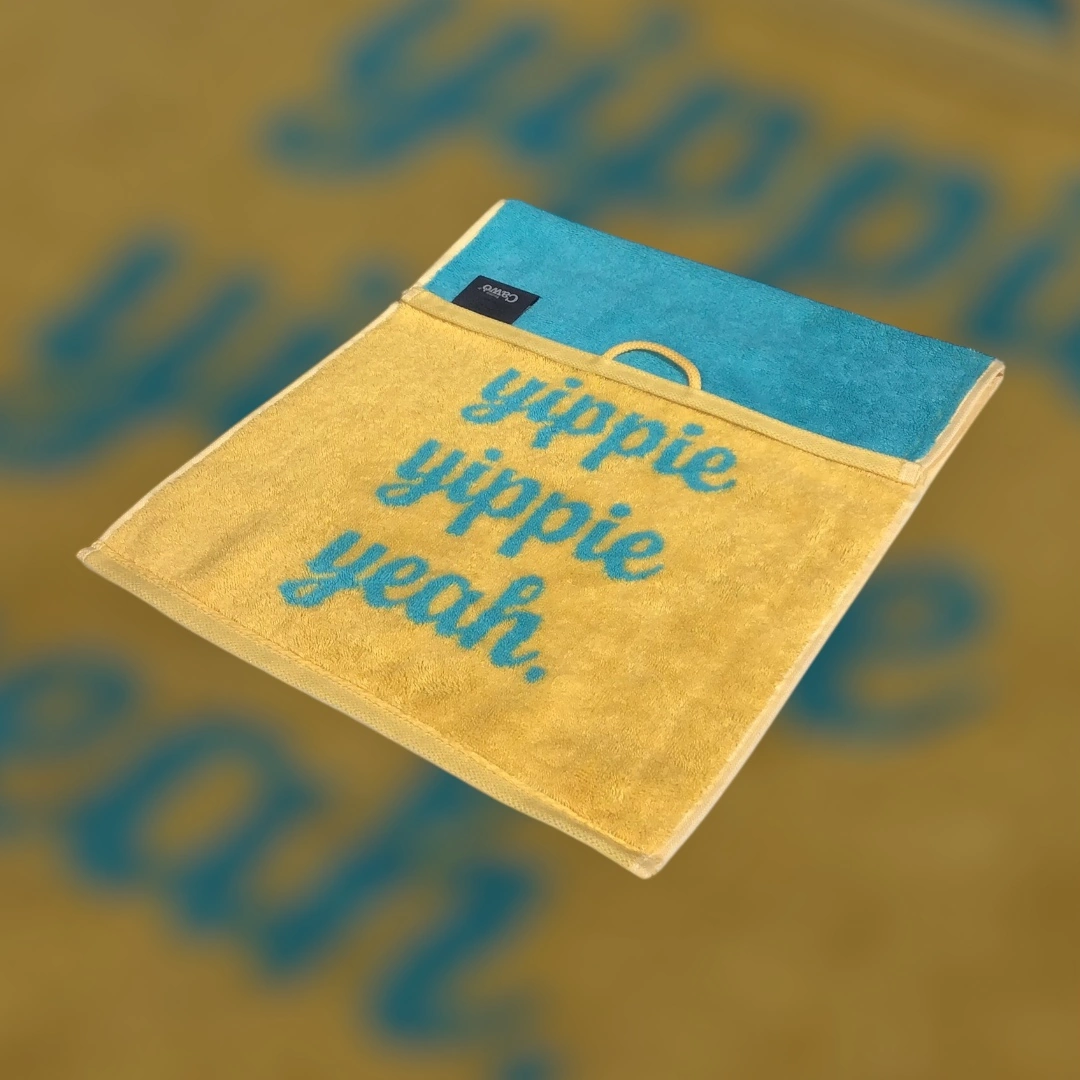 Cawö Frottiertuchserie Postcard Towels Edition " yippie yippie yeah " Gelb/Türkis Gästetuch 30 x 50 cm