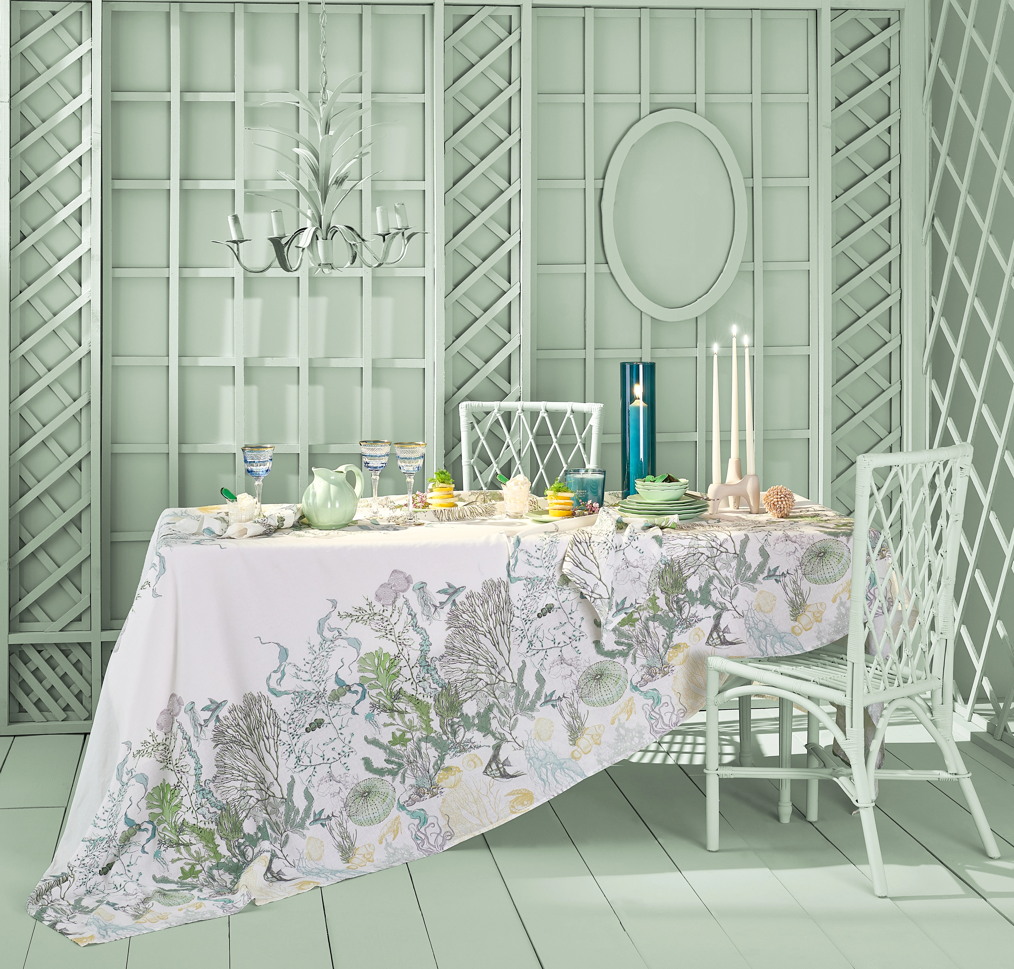 Garnier Thiebaut Tischdecke Balade Marine Verde 115 x 115 cm
