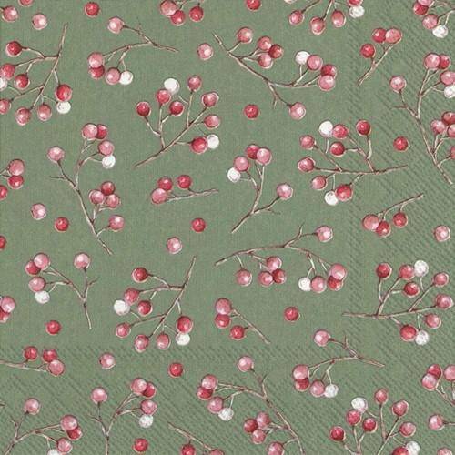 ihr Lunch Servietten Winter Berries Grün 33 x 33 cm