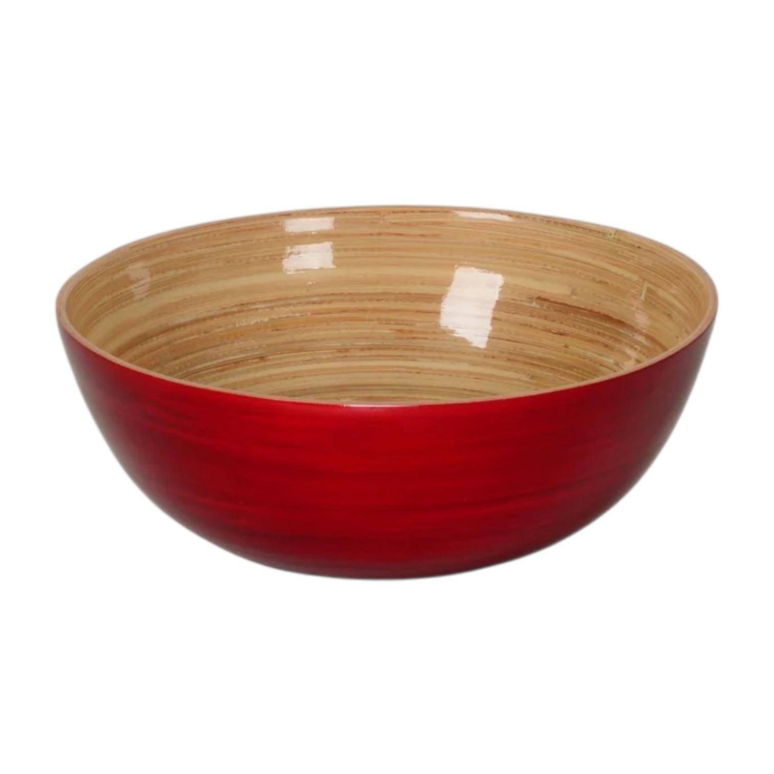 Superleichte Albert L. Bambus-Schüssel in Rot mit naturfarbener Innenseite, rund und glänzend, ca. 18 x 7 cm
