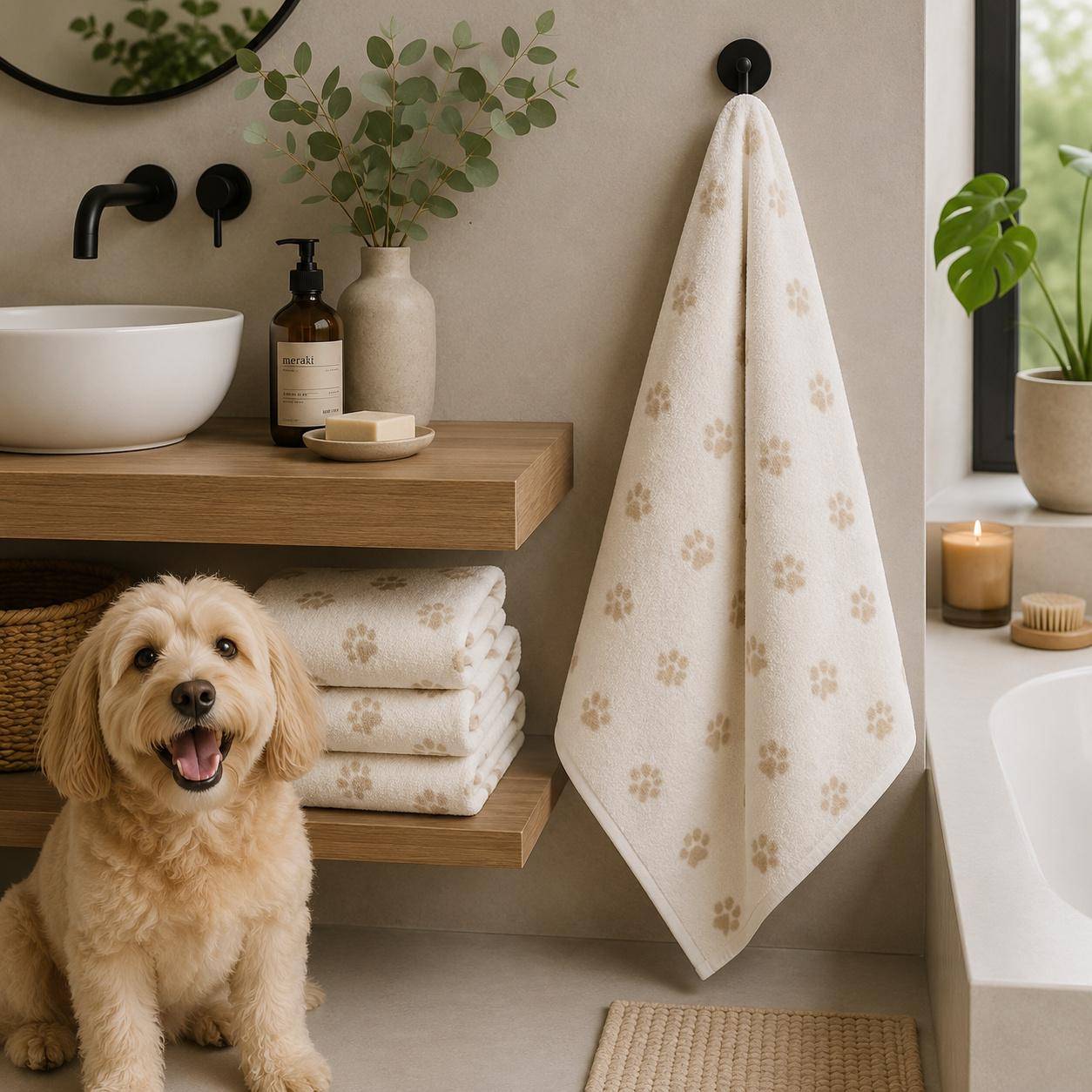 Cawö Frottiertuchserie We love Dogs Pfötchen Natur Duschtuch mit kleinen Schönheitsfehlern