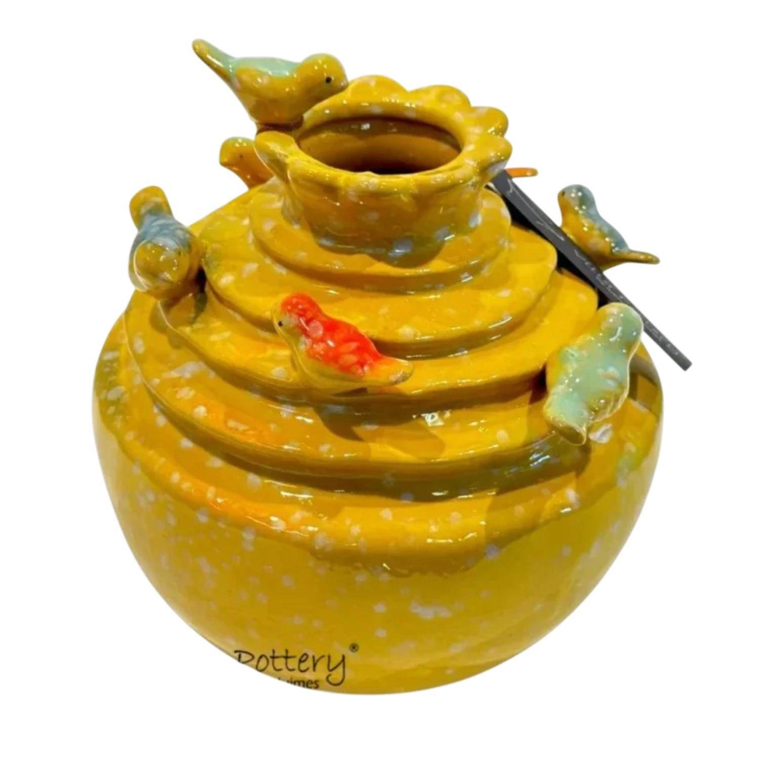 Luimes & Luimes Vase Lovely Birds in Gelb Porzellan Designvase mit Vogel Dekor 17,5 x 17 x 17,4 cm