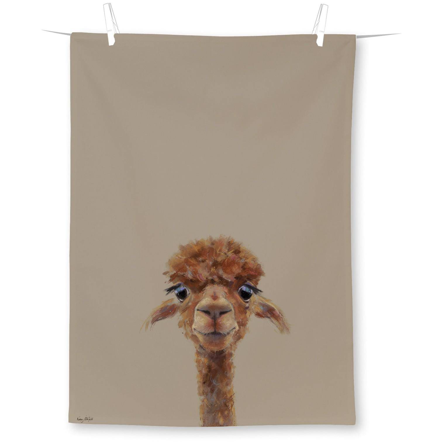 Geschirrtuch 50x70 cm Beige – Baumwolle mit Alpaka Motiv