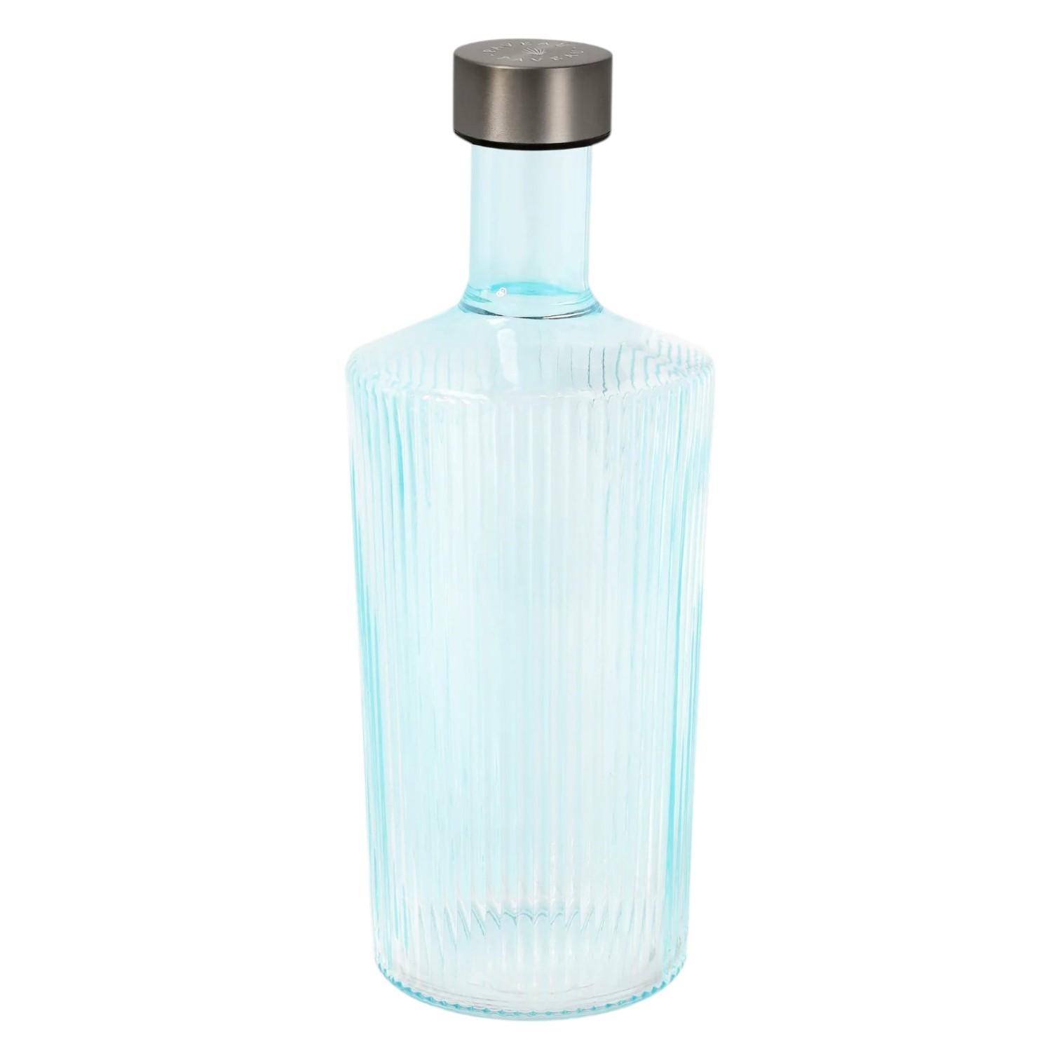 Paveau Ribbed Wasserflasche aus geriffeltem Glas mit Edelstahlverschluss in stilvollem Design.