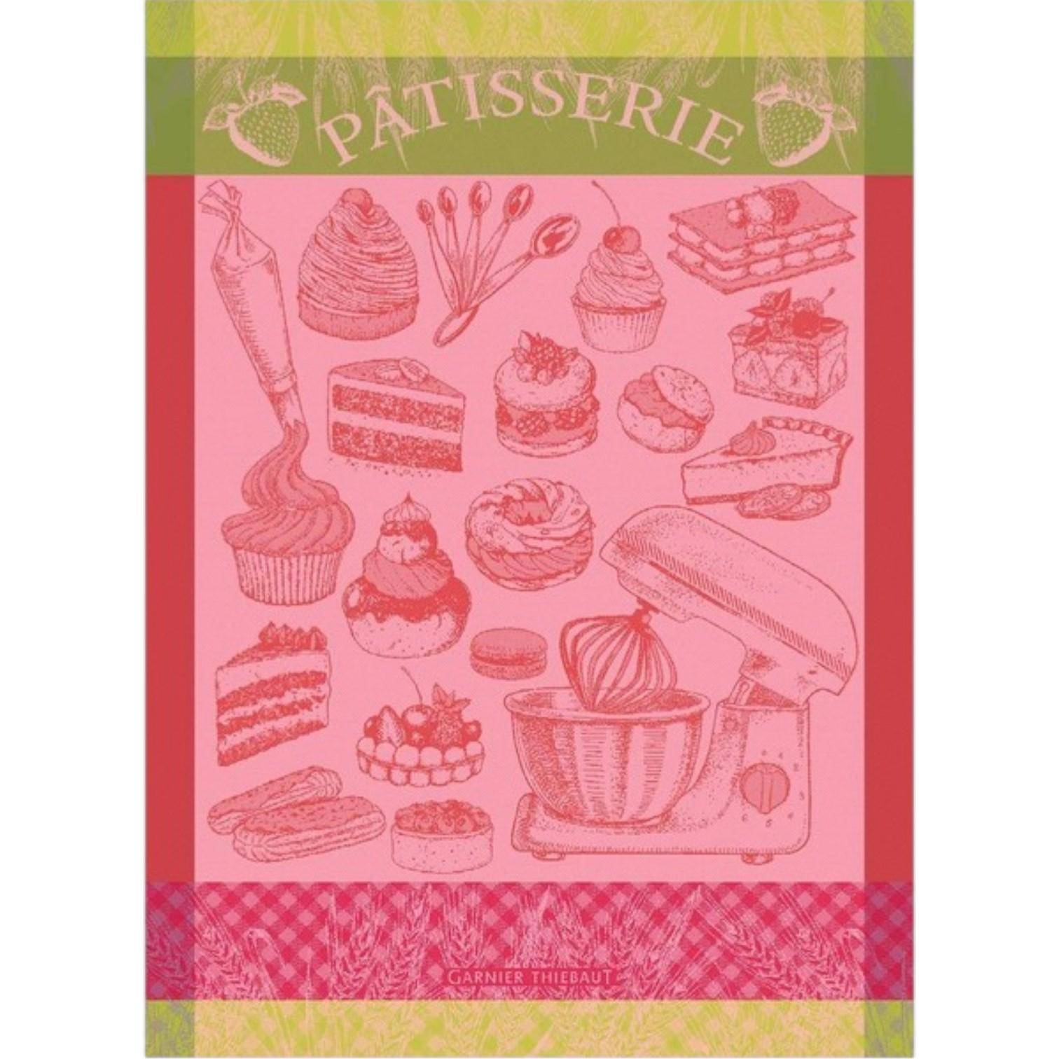 Garnier Thiebaut Geschirrtuch La Patisserie Rose mit Backmotiv auf weißem Hintergrund