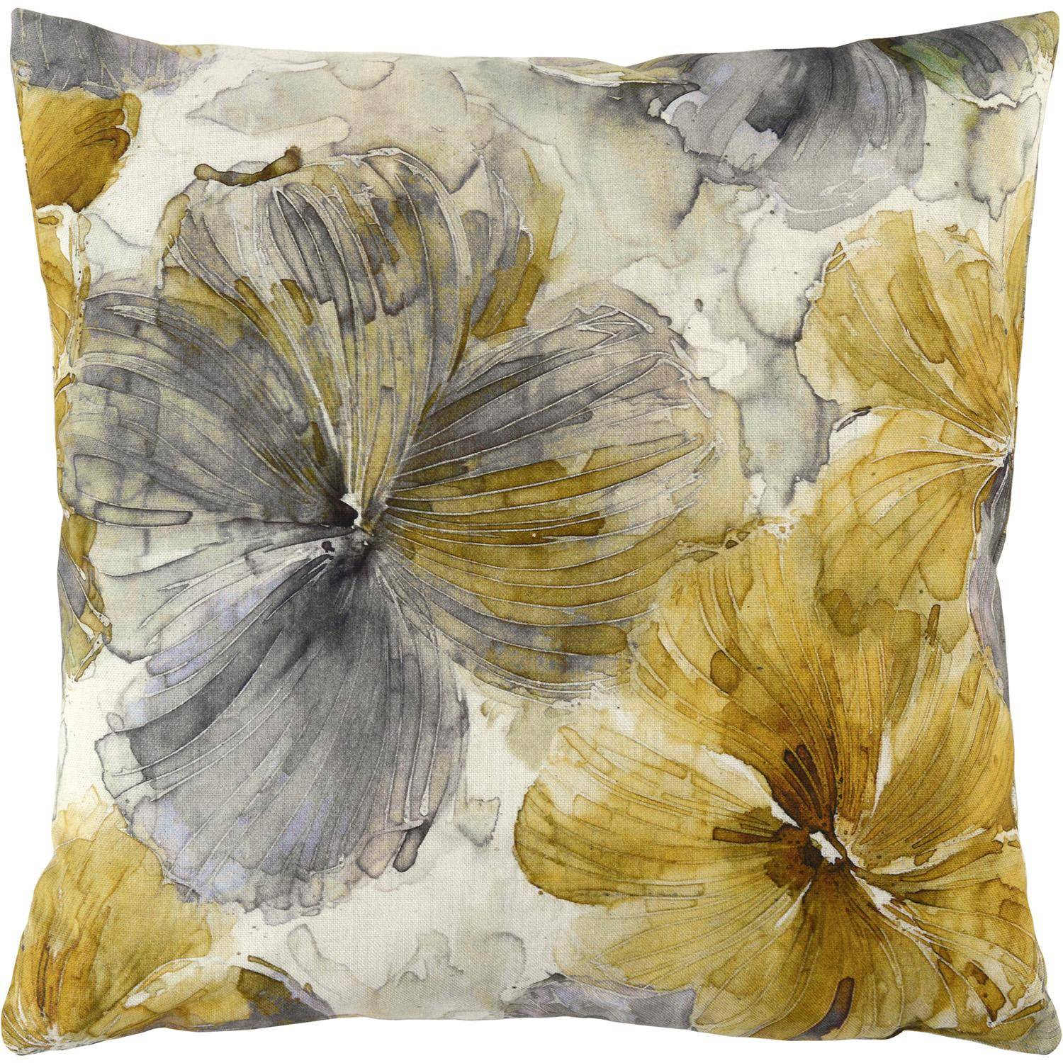 Detailansicht - Sander Kissenhülle Jane in Gold/Grau mit großem Blumenmotiv in Aquarelloptik