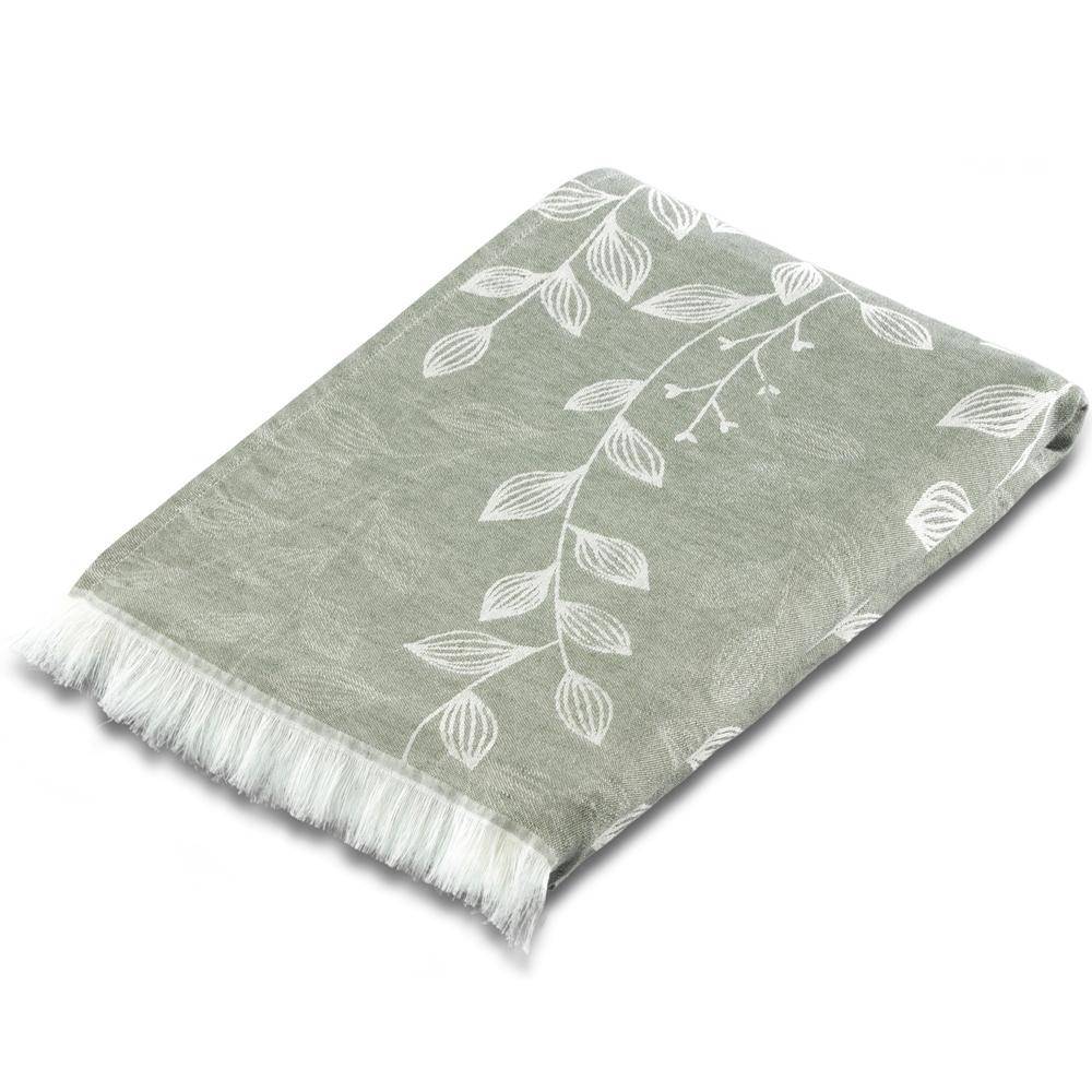 Biederlack Plaid Wohndecke Leaves 130 x 180 cm olive