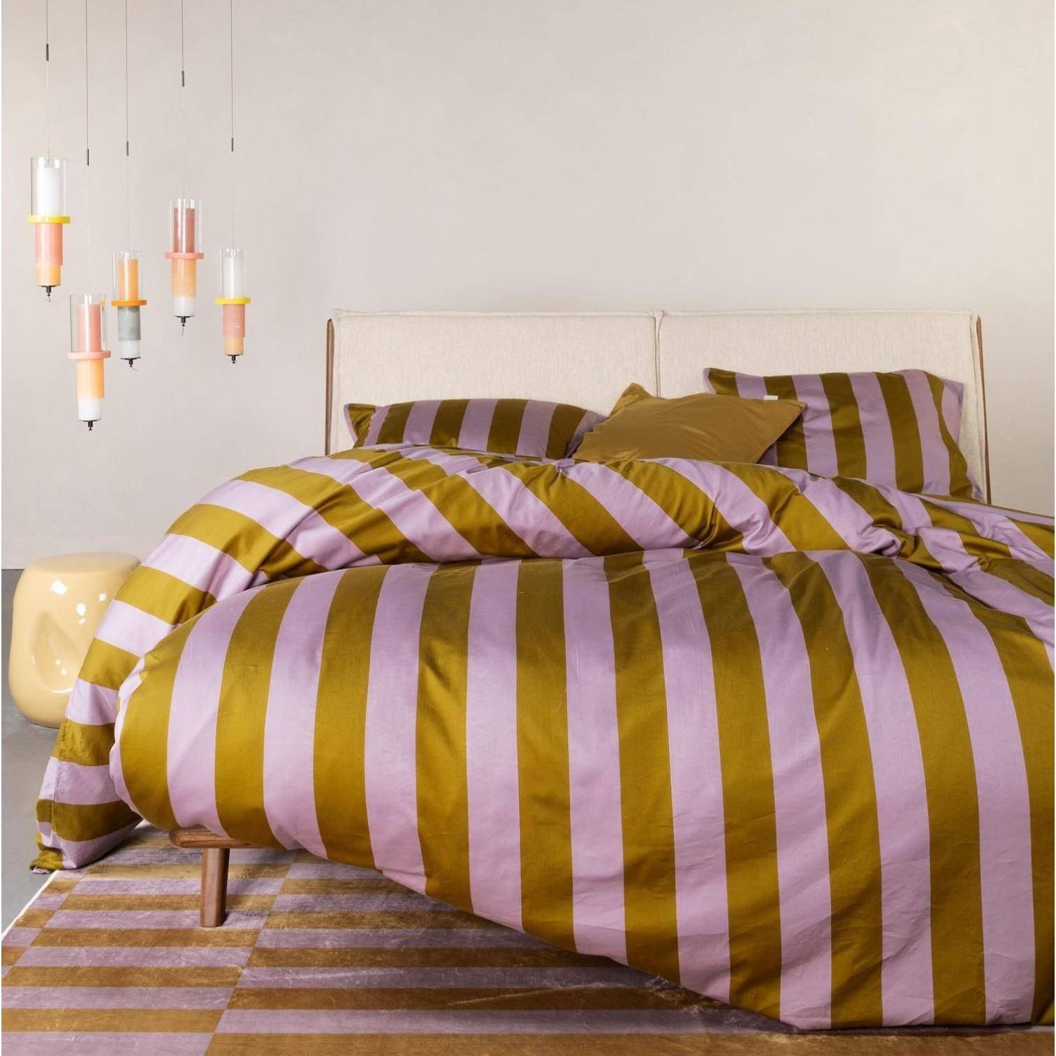 ESSENZA Baumwollsatin Bettwäsche Minte Stripe Pale Purple - Olive 135 x 200 cm + 80 x 80 cm