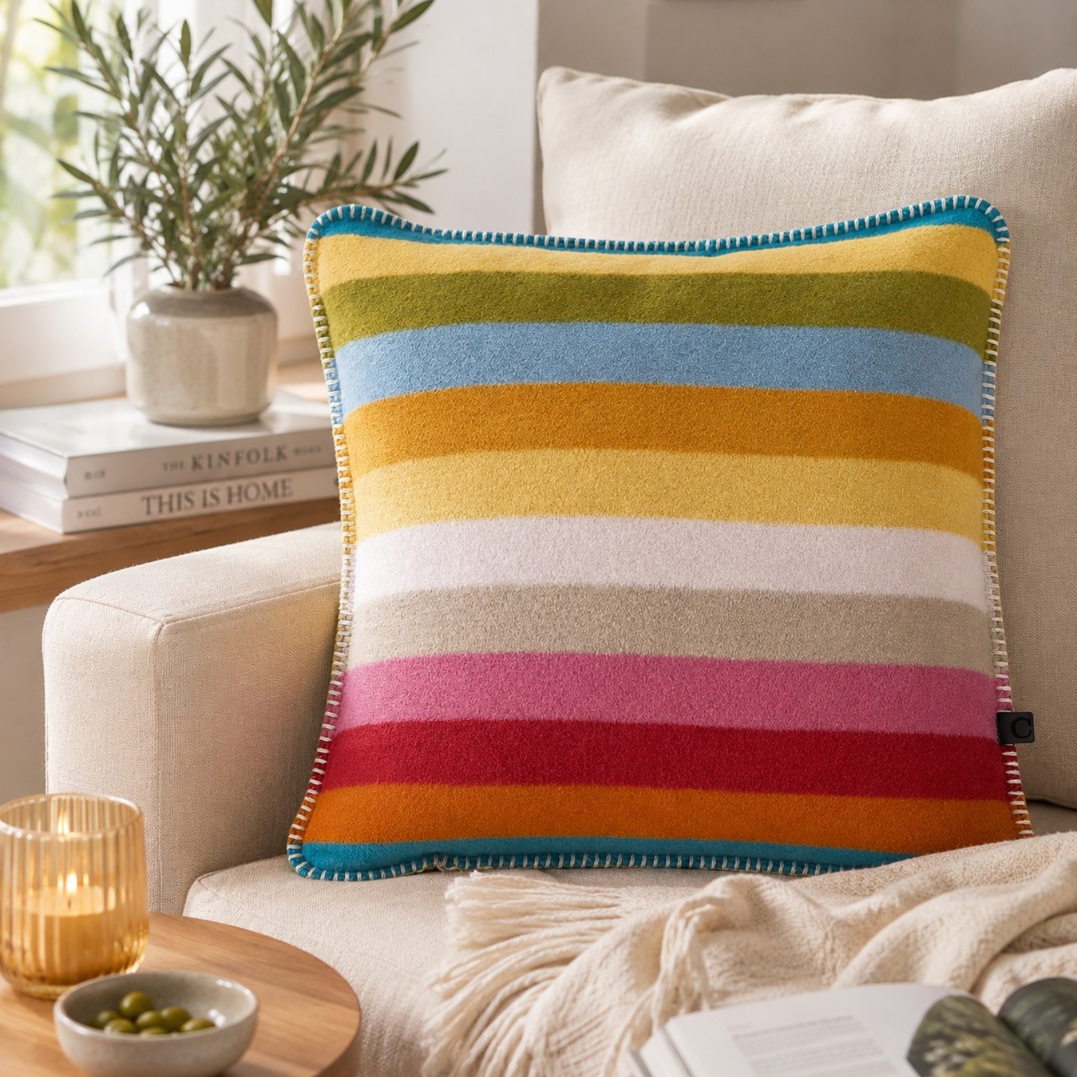 Cawö Kissenhülle Lifestyle Blockstreifen 70081 Multicolor 50 x 50 cm