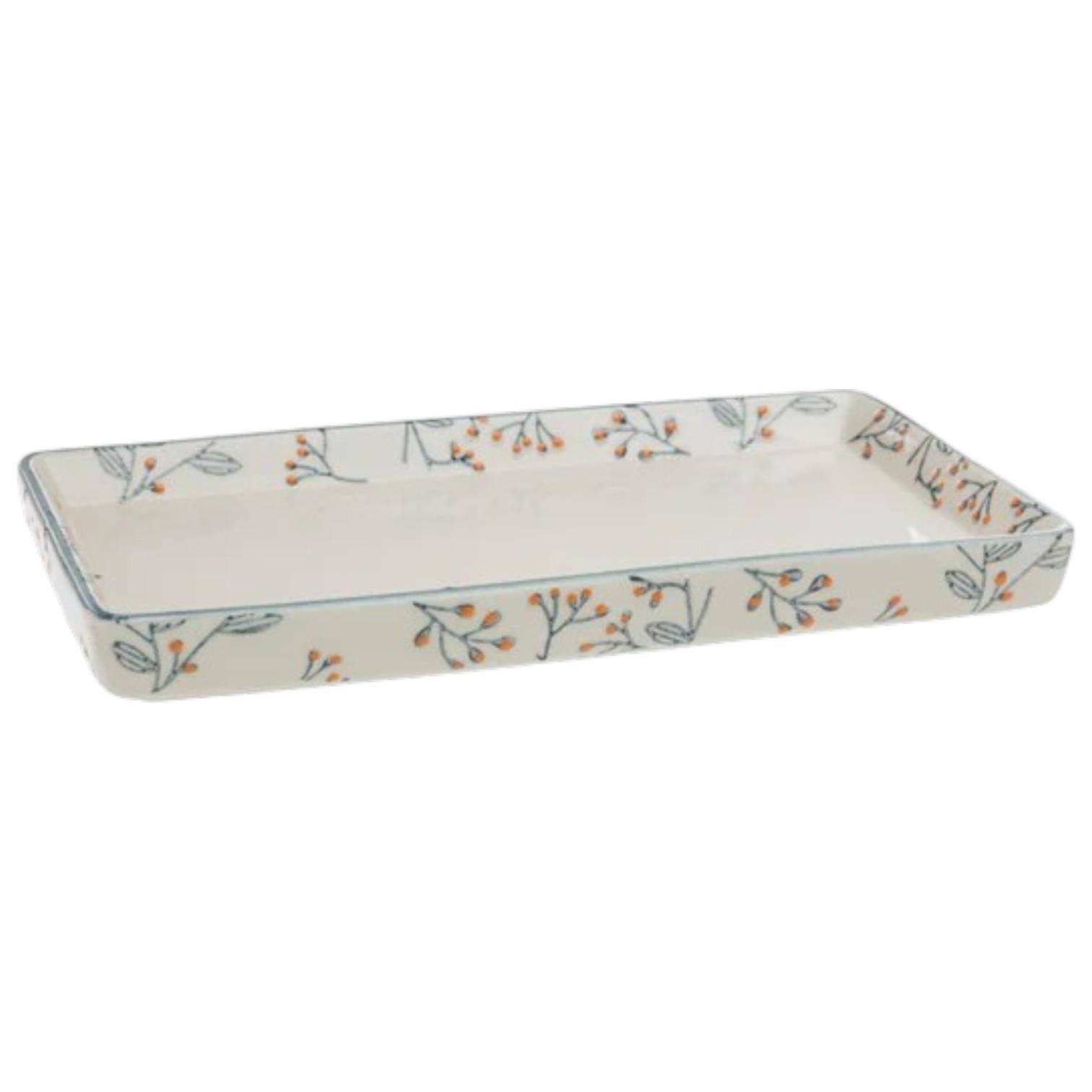 Tranquillo ROMANTIC Badablage aus Steinzeug mit filigranem Blumenmuster als Freisteller in schräger Perspektive für stilvolle Badaccessoires.