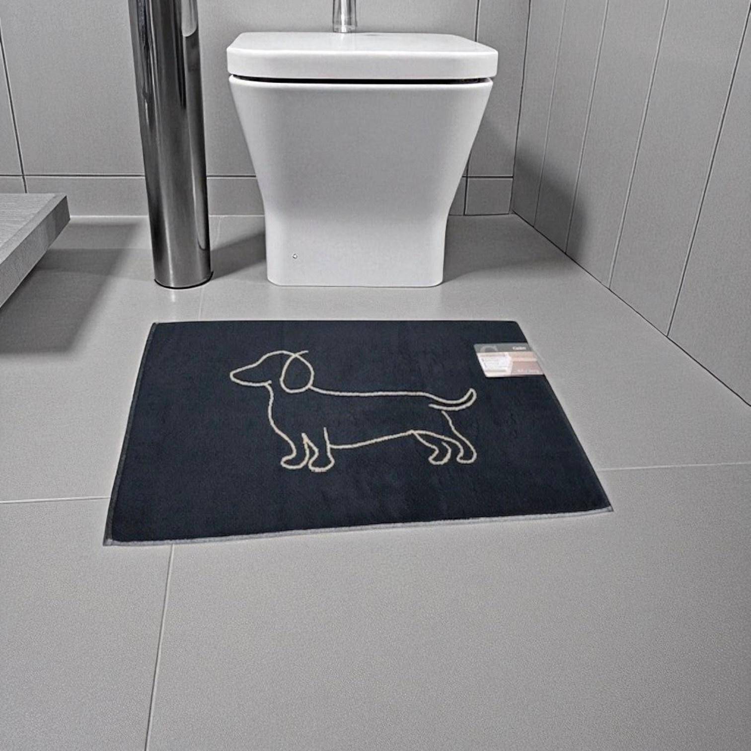 Cawö Frottier-Dusch/Badematte WE LOVE DOGS Dackelsilhouette 6248 Schwarz/Natur 50 x 80 cm