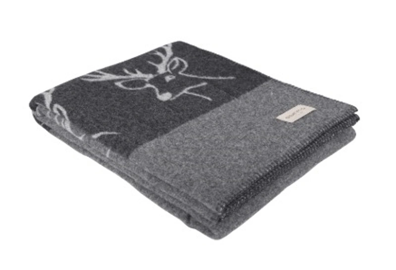 Eskimo Wollplaid Surselva Alpenchic Hirsch 140 x 180 cm Anthrazit/Grau