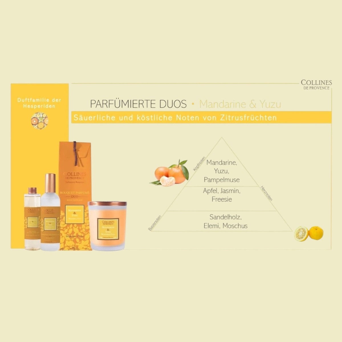 Von Collines De Provence - Duftkerze Mandarine und Yuzu 180g