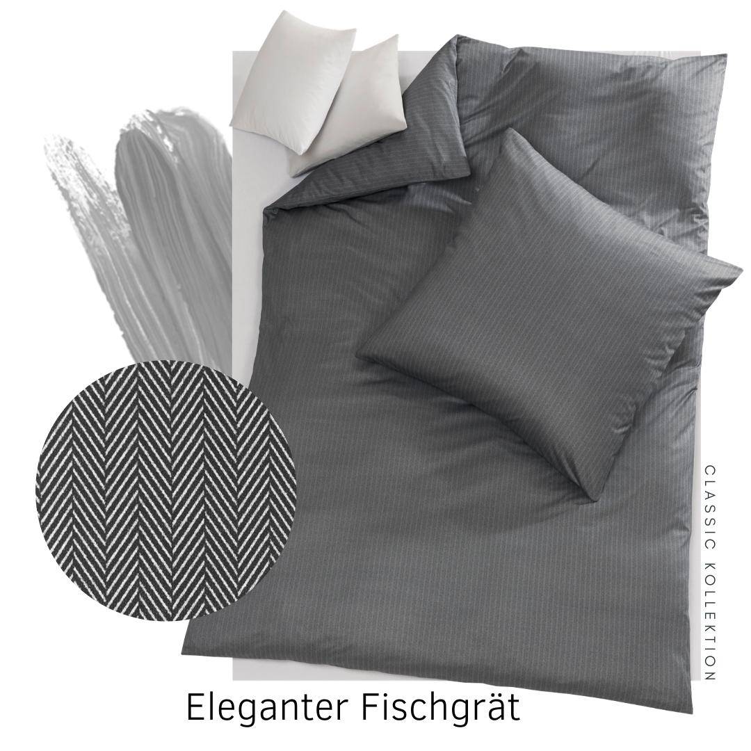 Doris Meyer Kissenhülle zur Jersey Bettwäsche Fischgrät Fb.Schwarz 80 x 80 cm