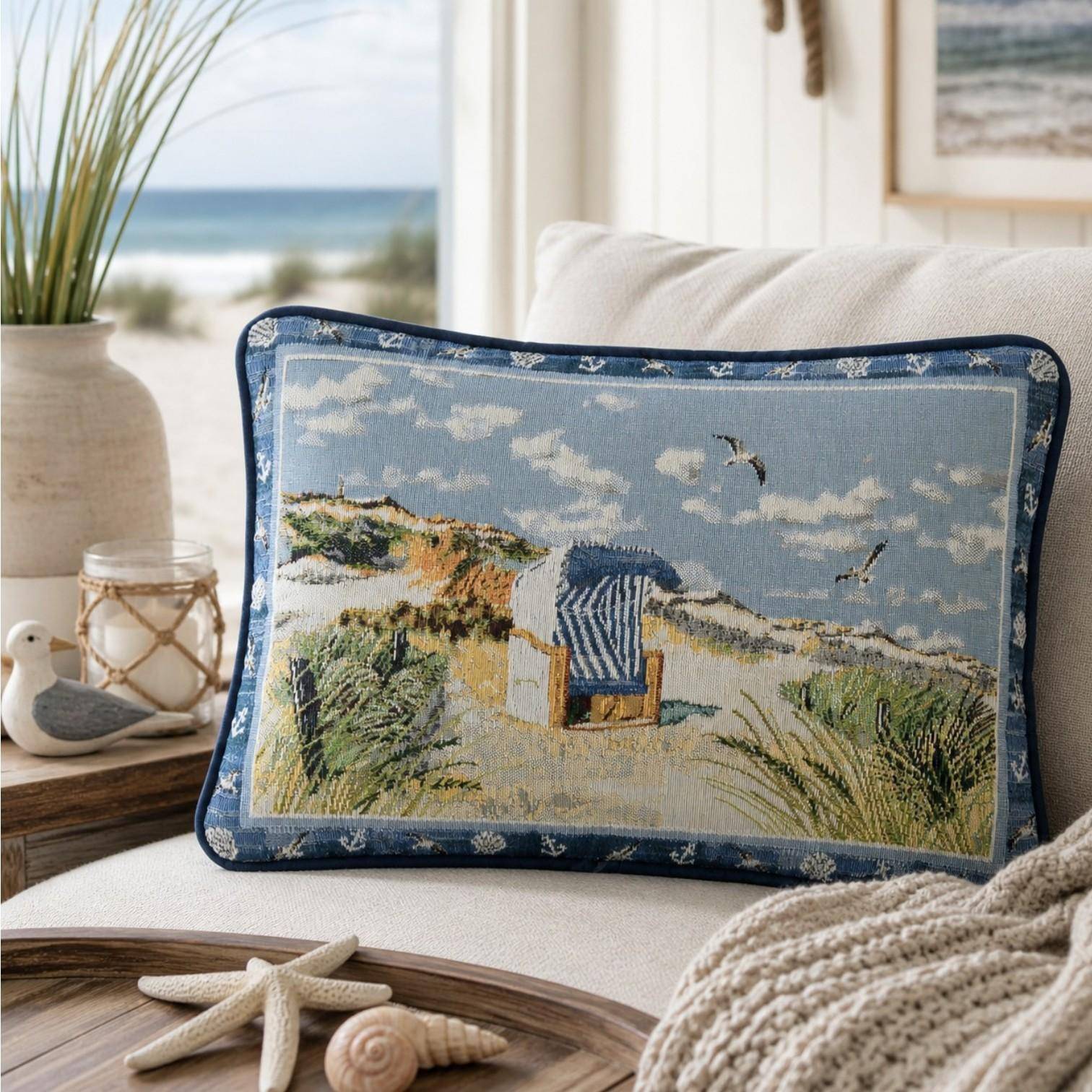 Sander Kissen Beach Chair – maritimes Gobelin-Kissen mit Füllung