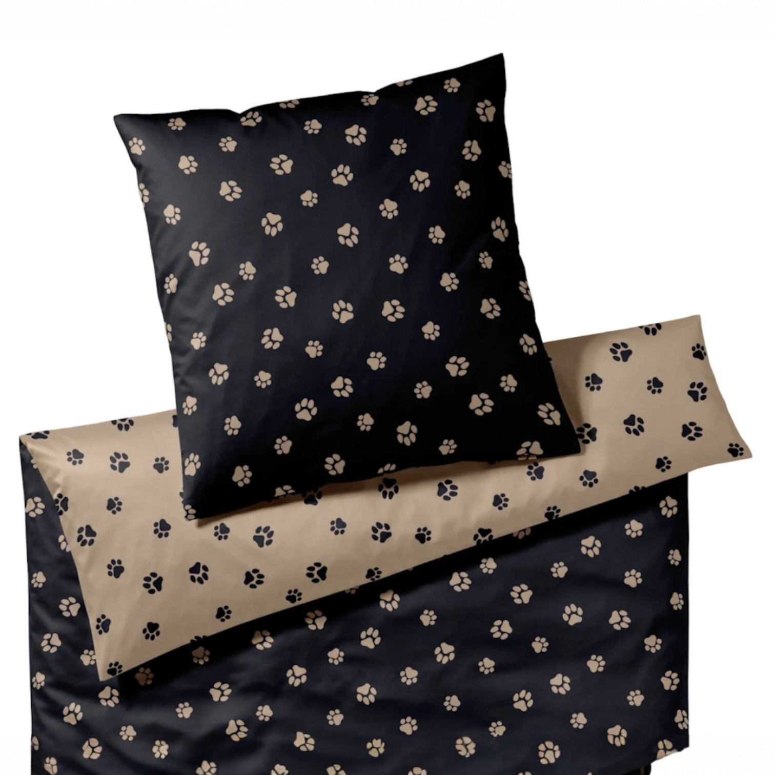 Elegante Comfort Satin Bettwäsche Paws Schwarz/Beige 135 x 200 cm