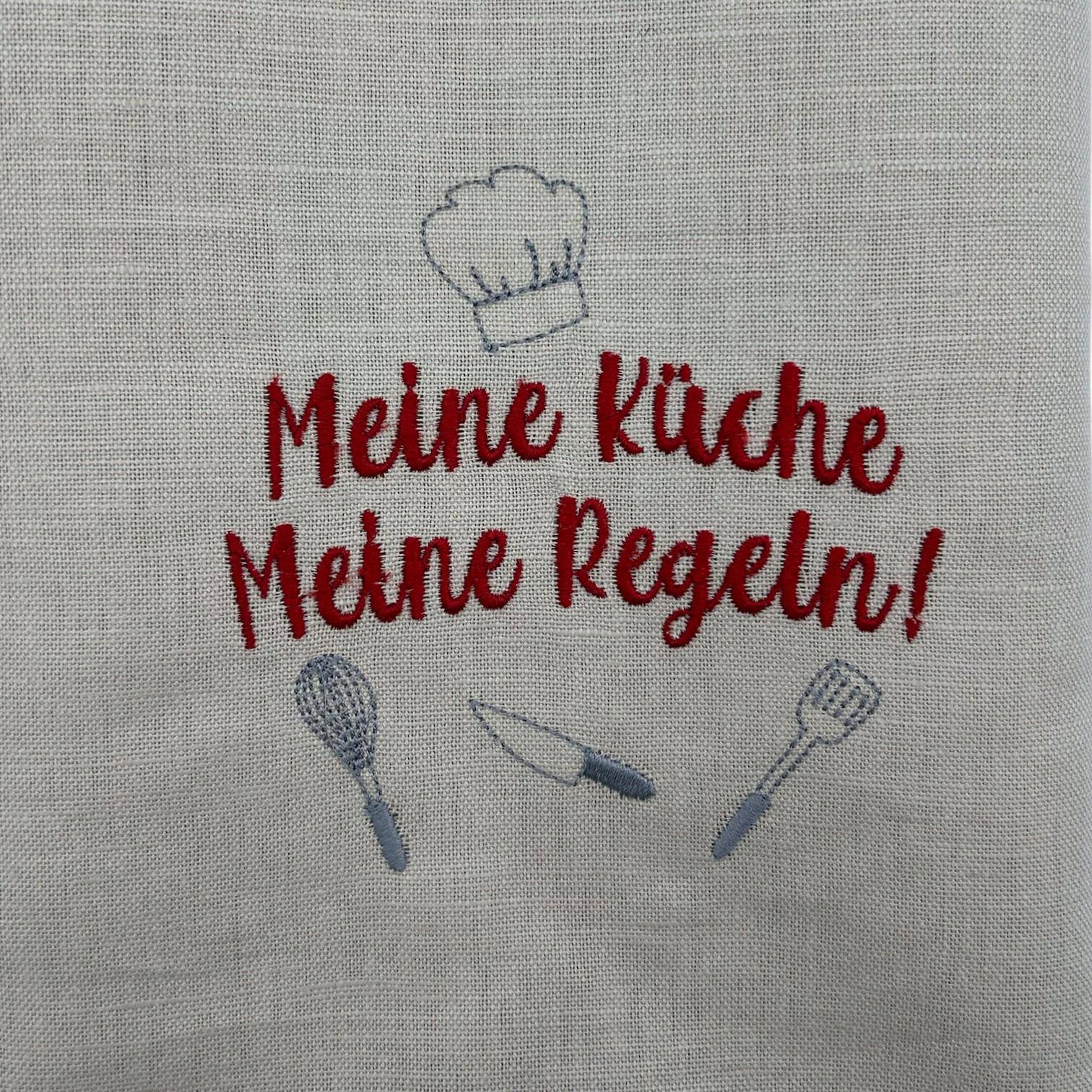 UniKate Halbleinen Geschirrtuch Meine Küche - bestickt