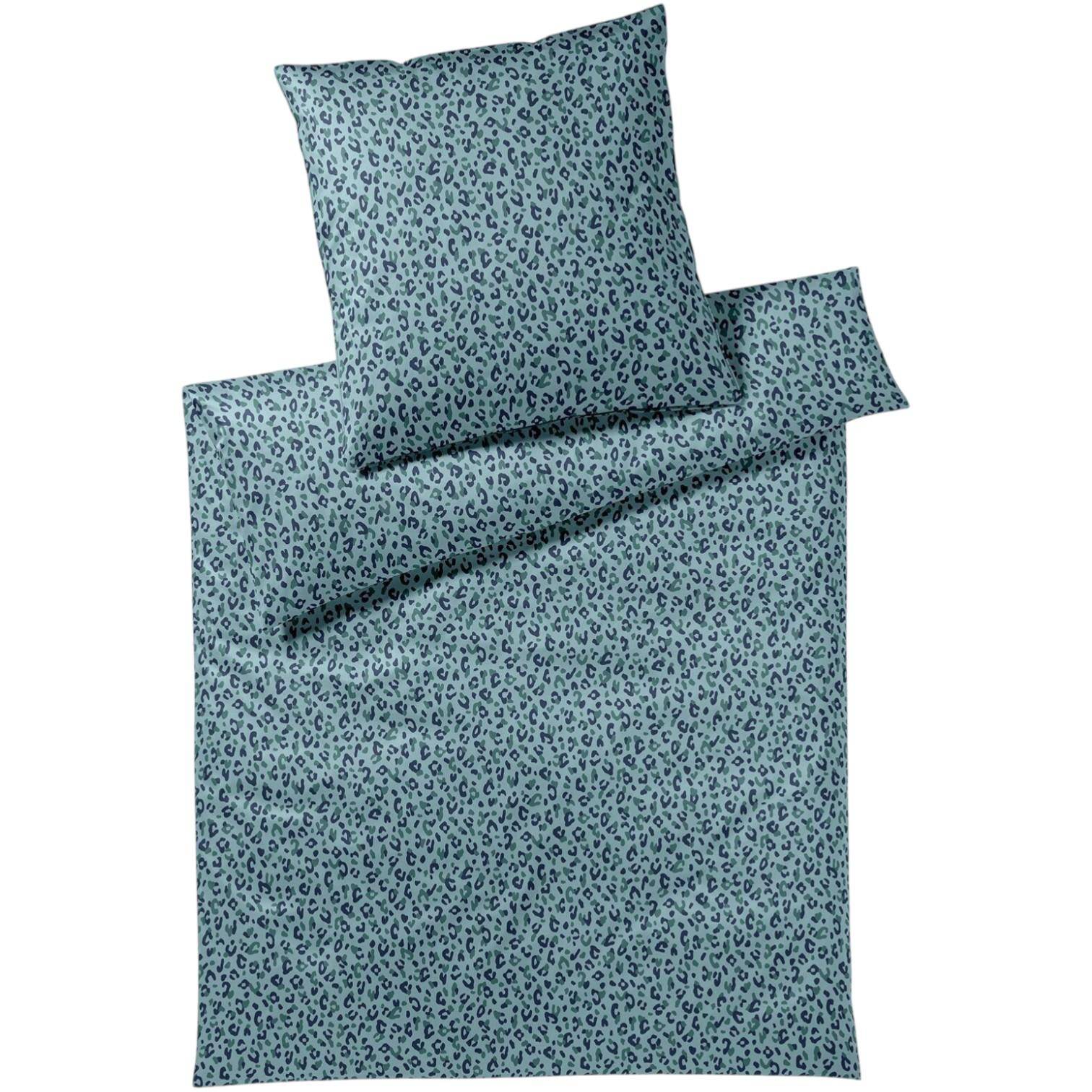Elegante Bettwäsche Leolook in Aquagrün mit stilvollem Leo Animal-Print aus Comfort Satin