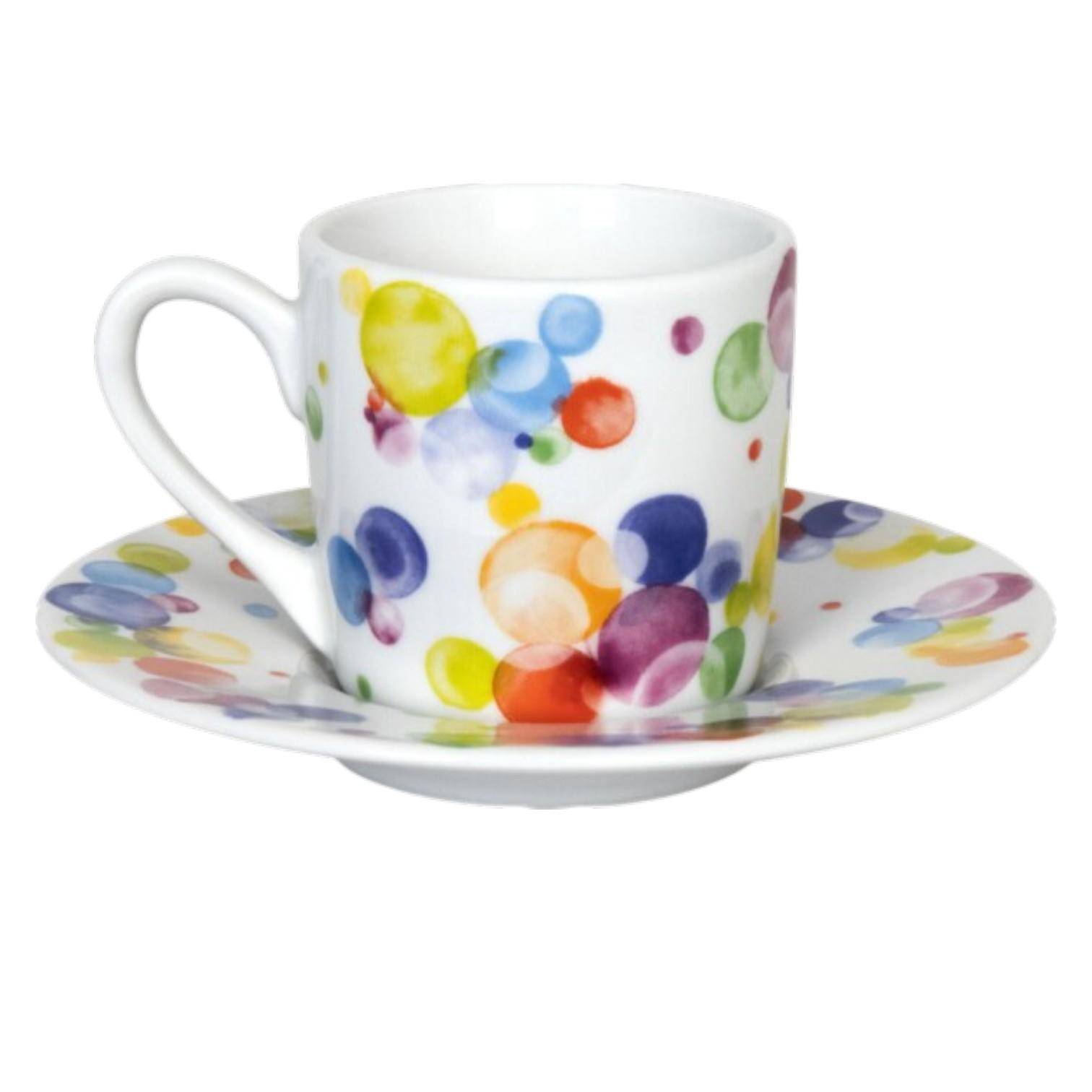 Könitz Espresso Tasse Colourful Cast 85 ml mit Untertasse und bunten Aquarellblasen