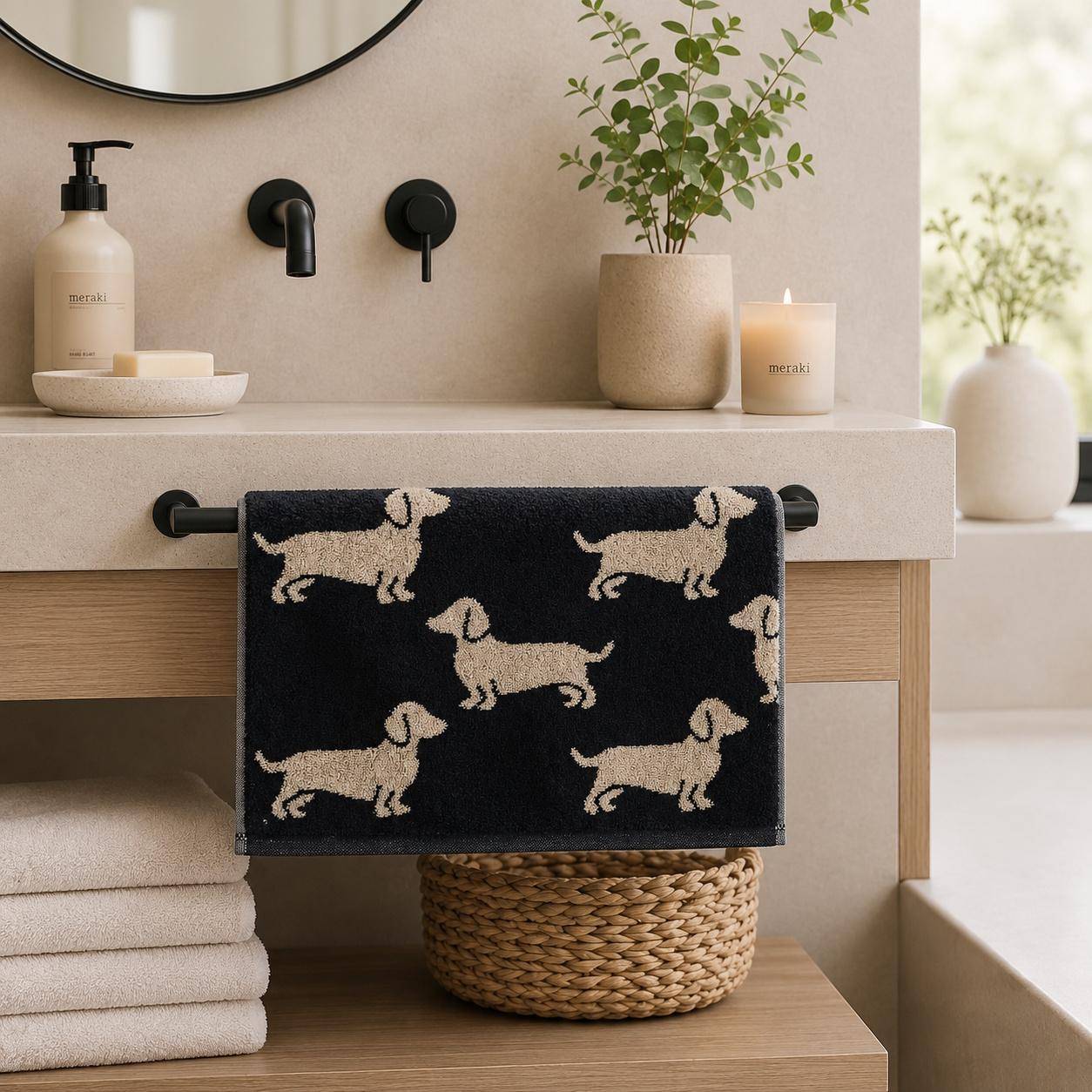 Cawö Frottiertuchserie We love Dogs Dackel Schwarz Gästetuch mit kleinen Schönheitsfehlern