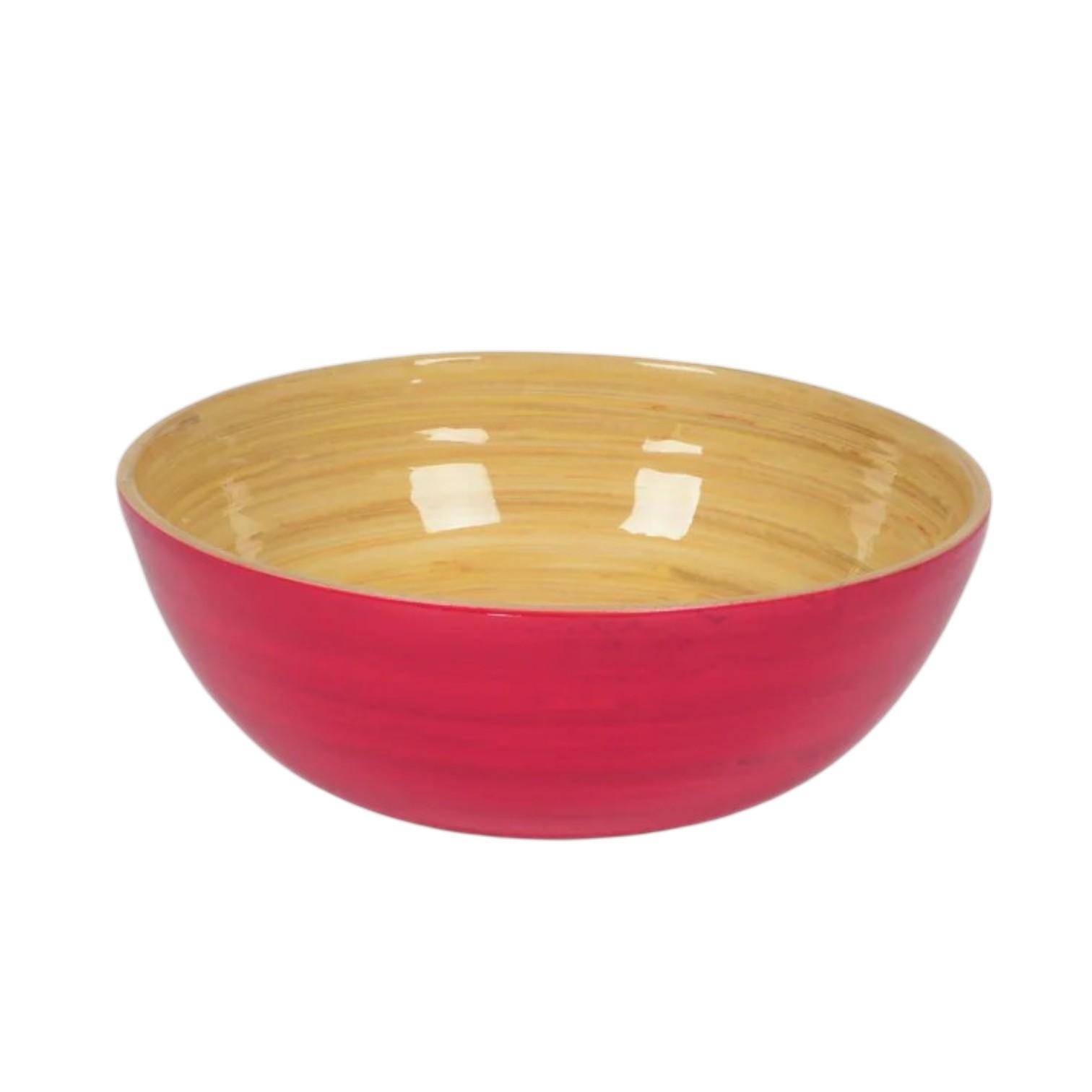 Superleichte Albert L. Bambus-Schüssel in Fuchsia mit naturfarbener Innenseite, rund und glänzend, ca. 18 x 7 cm