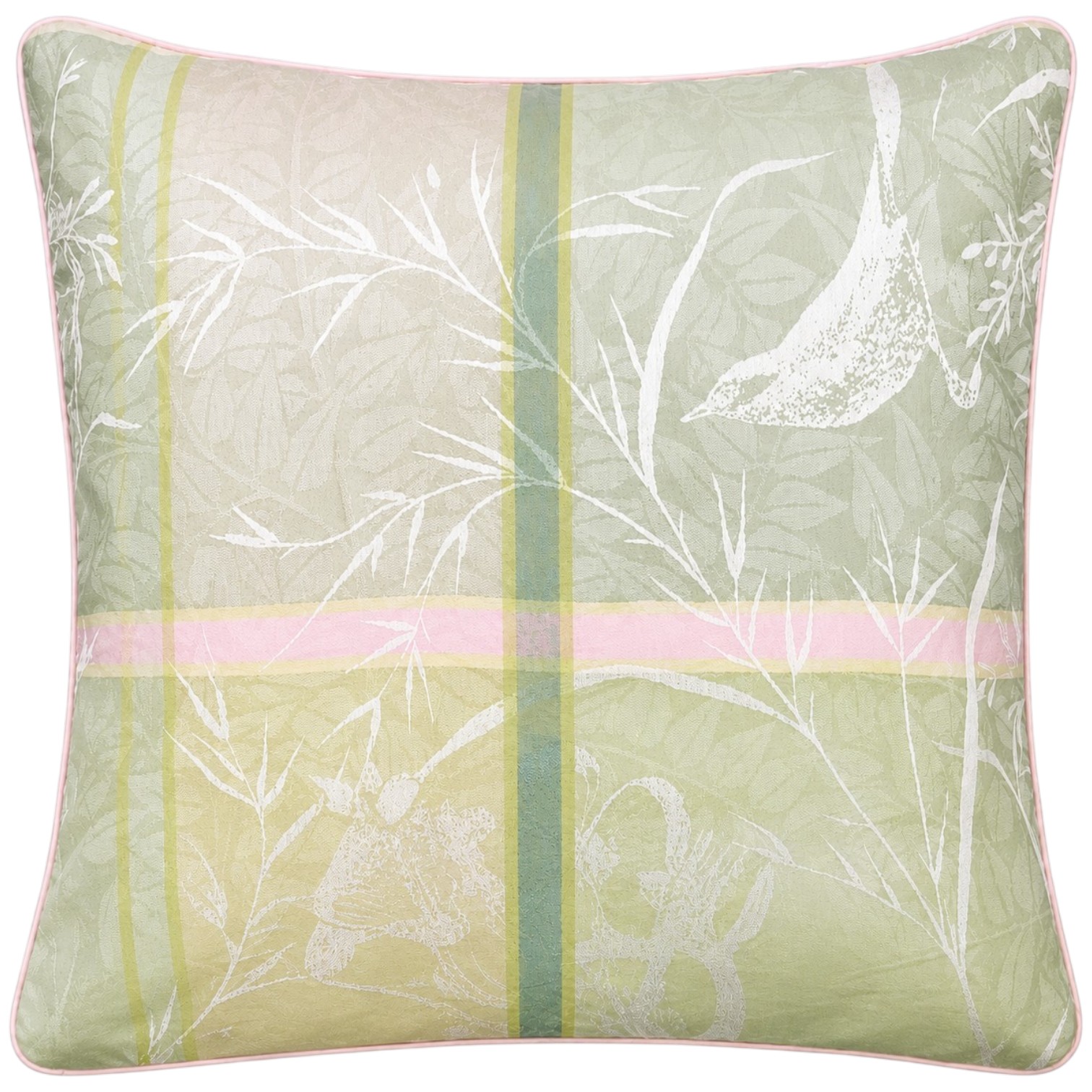 Garnier Thiebaut Kissenhülle Mille Printemps Eclosion aus hochwertiger Baumwolle mit floralem Jacquard-Muster in zarten Grün- und Rosatönen