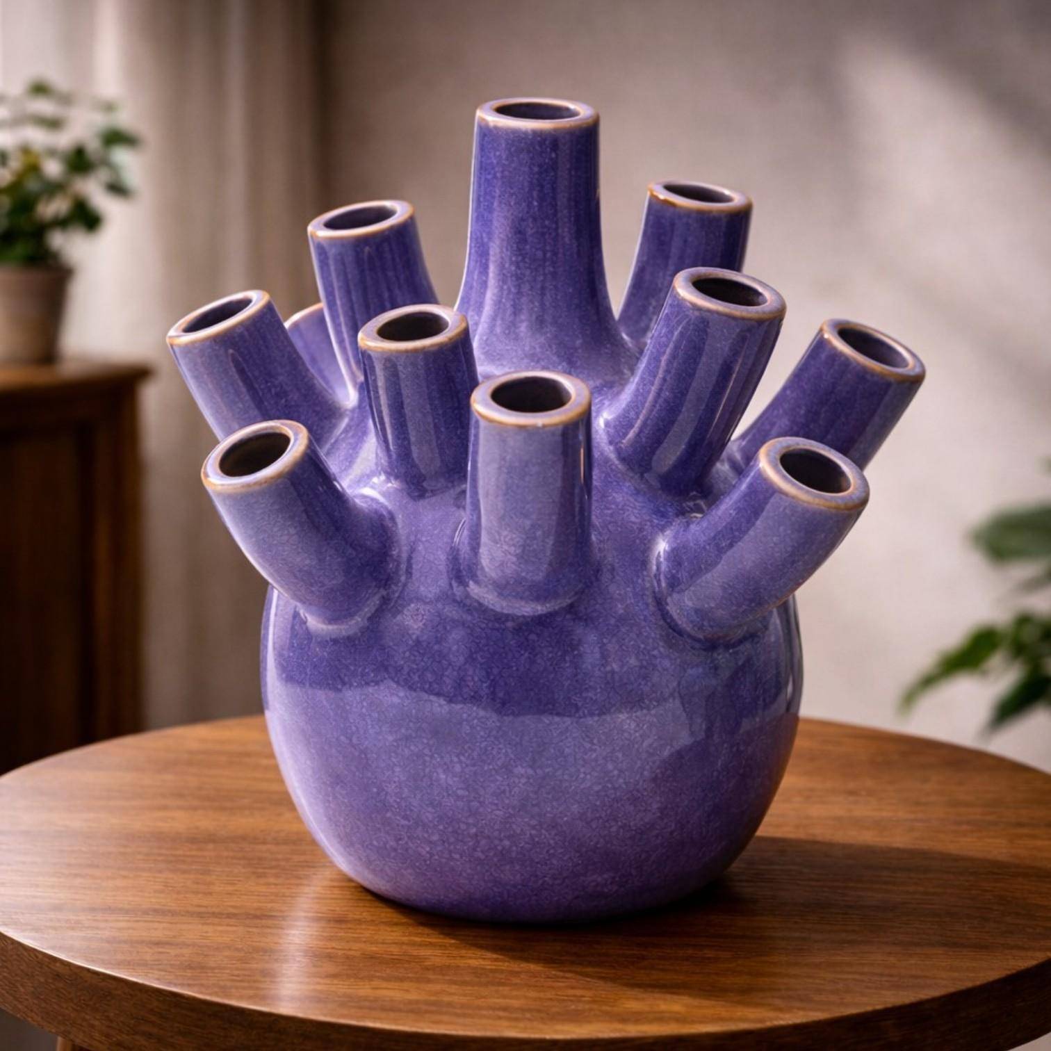 Luimes Vase in Lila mit glatter Oberfläche, organischem Design, ca. 26 cm       