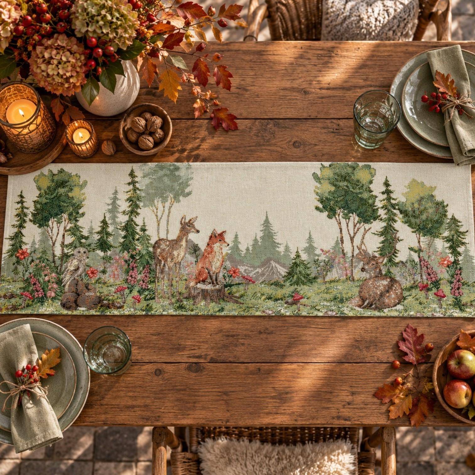 Sander Tischläufer Huron 32 x 96 cm – Waldmotiv Gobelin
