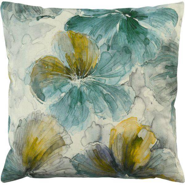 Detailansicht -Sander Kissenhülle Jane in Aqua und Gelbtönen – Blumen in moderner Aquarelloptik